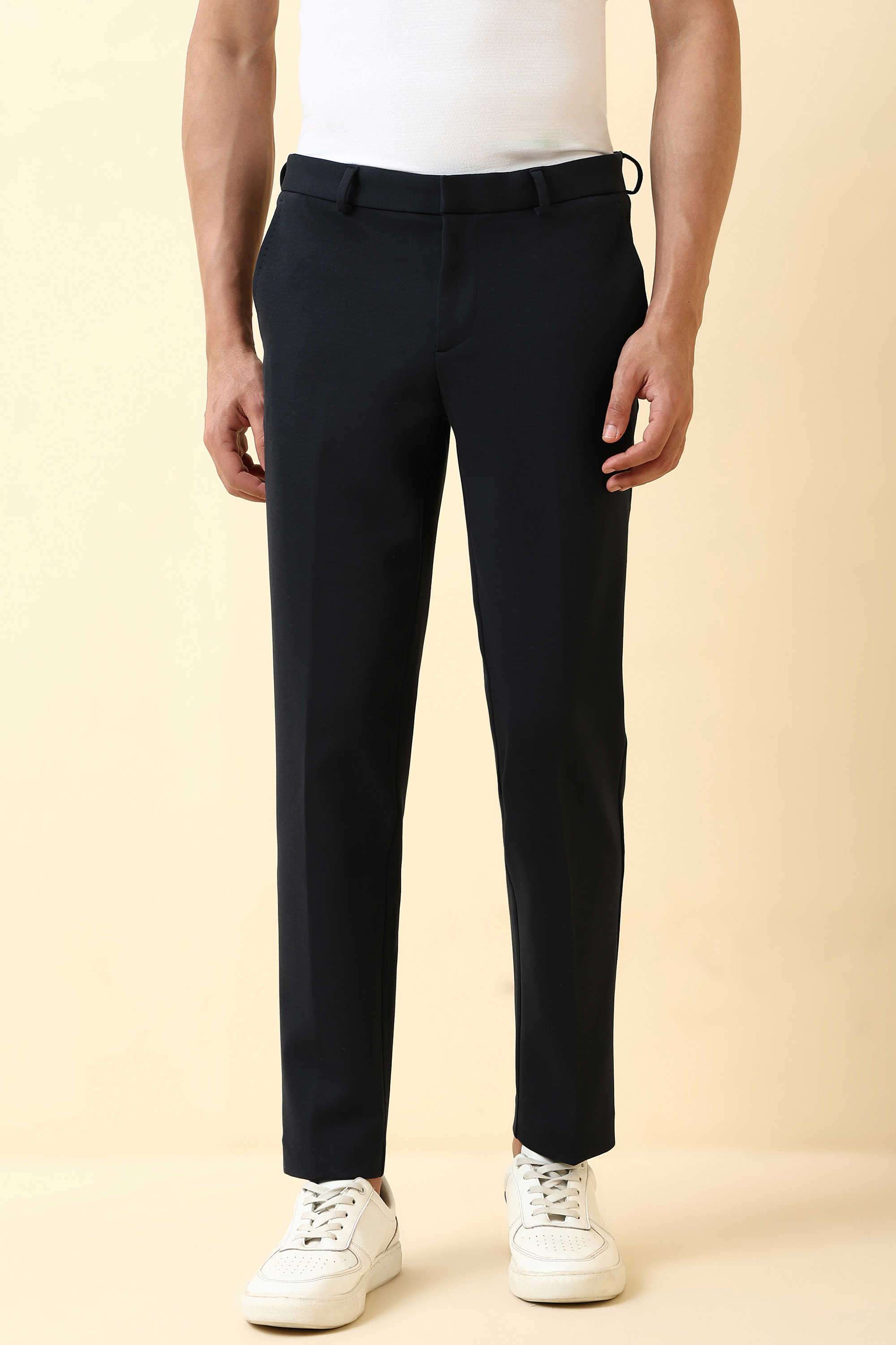 Solid-Polyester-Viscose-Regular-Fit-Men-s-Trousers