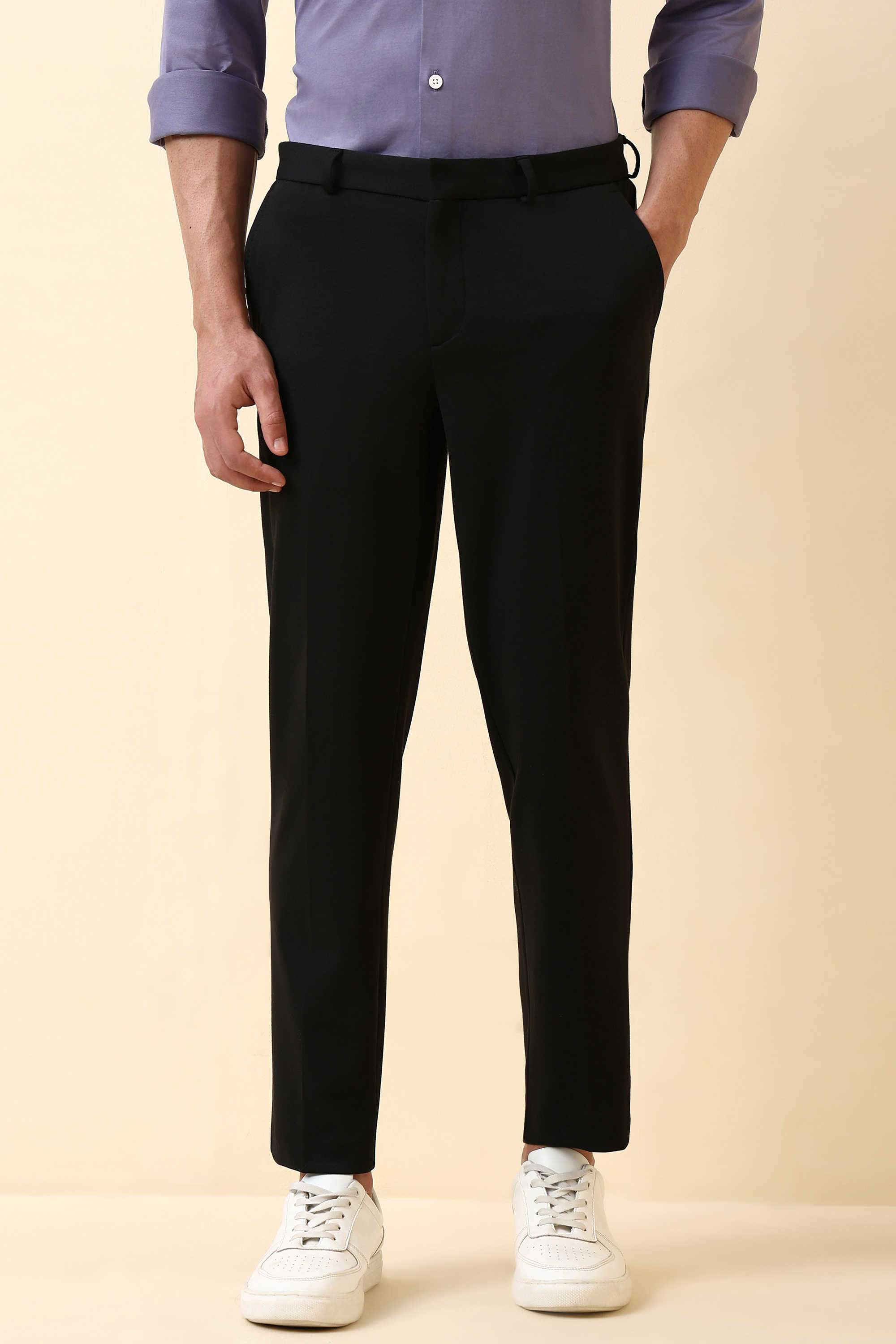 Solid-Polyester-Viscose-Regular-Fit-Men-s-Trousers