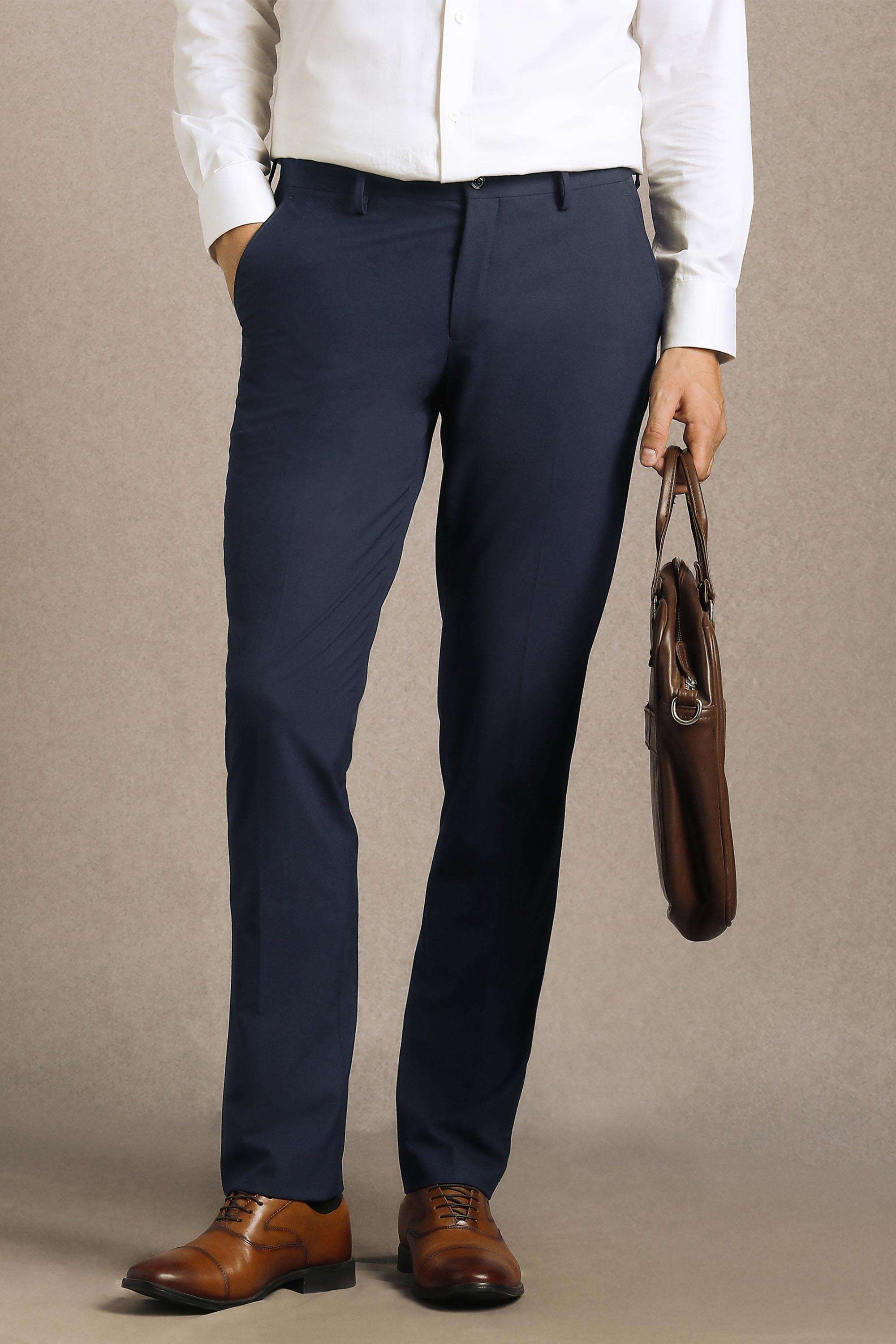 Solid-Blended-Fabric-Slim-Fit-Men-Trousers