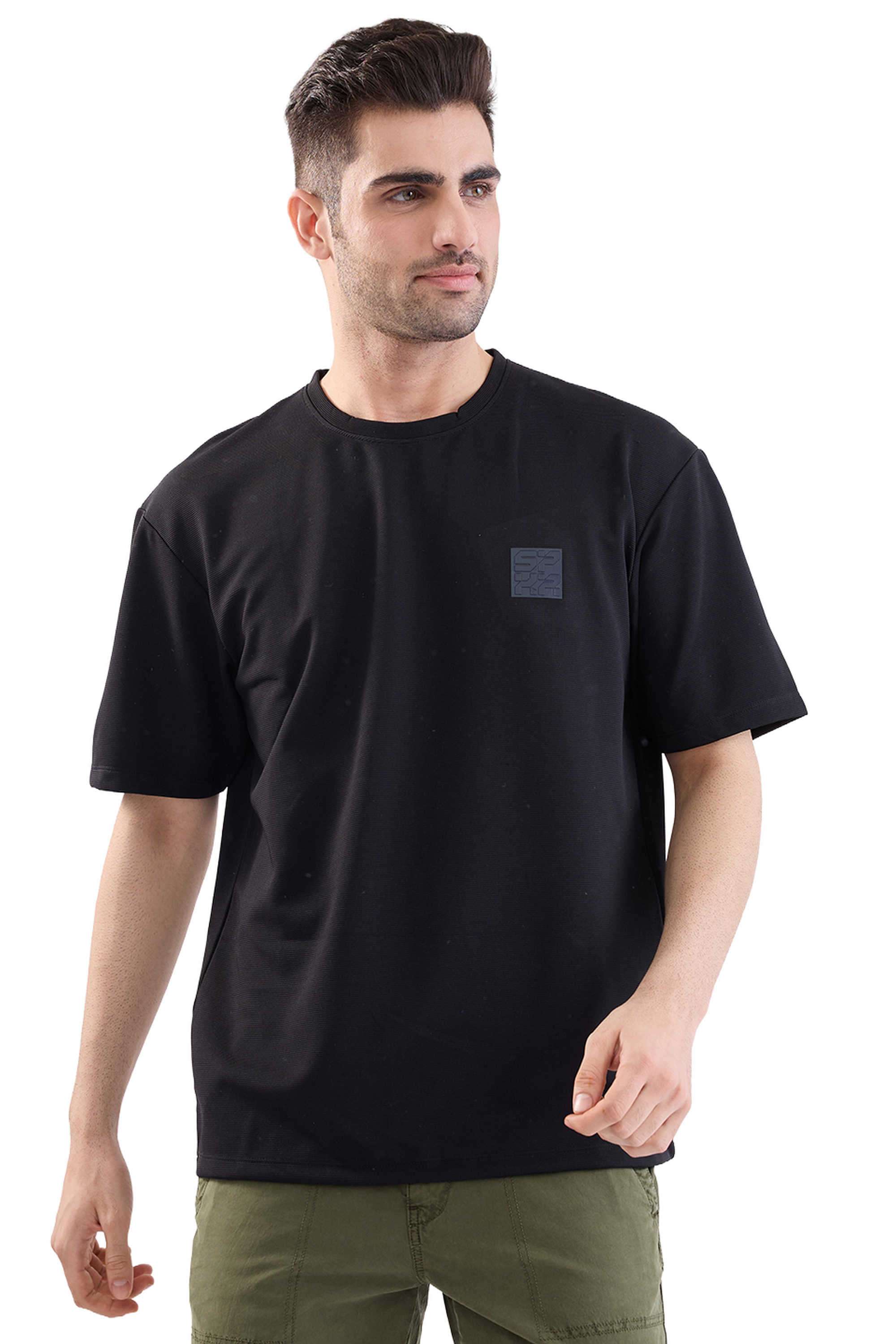 Solid-Cotton-Blend-Round-Neck-Men-s-T-Shirt