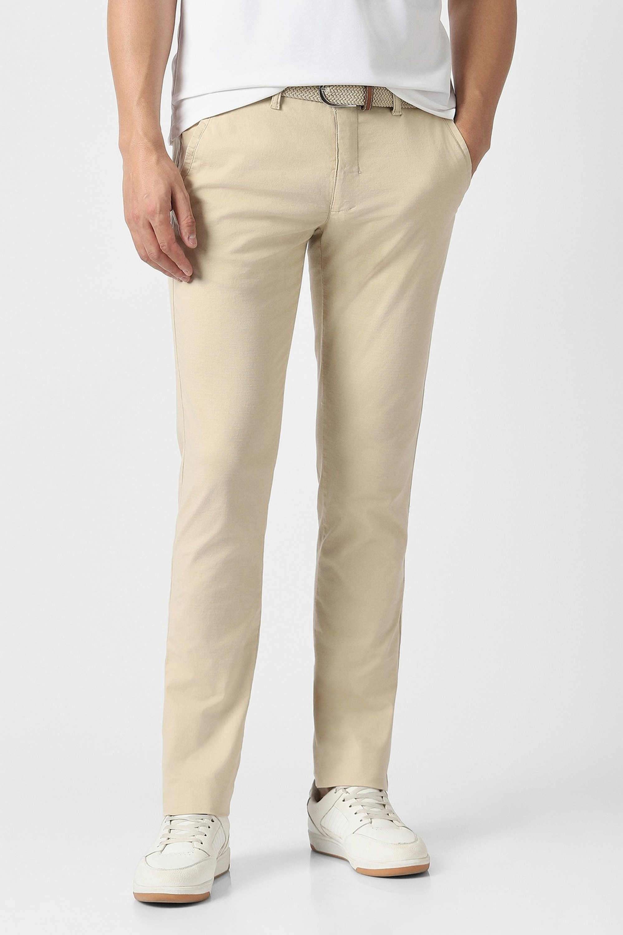 Solid-Cotton-Blend-Slim-Fit-Men-s-Casual-Trousers