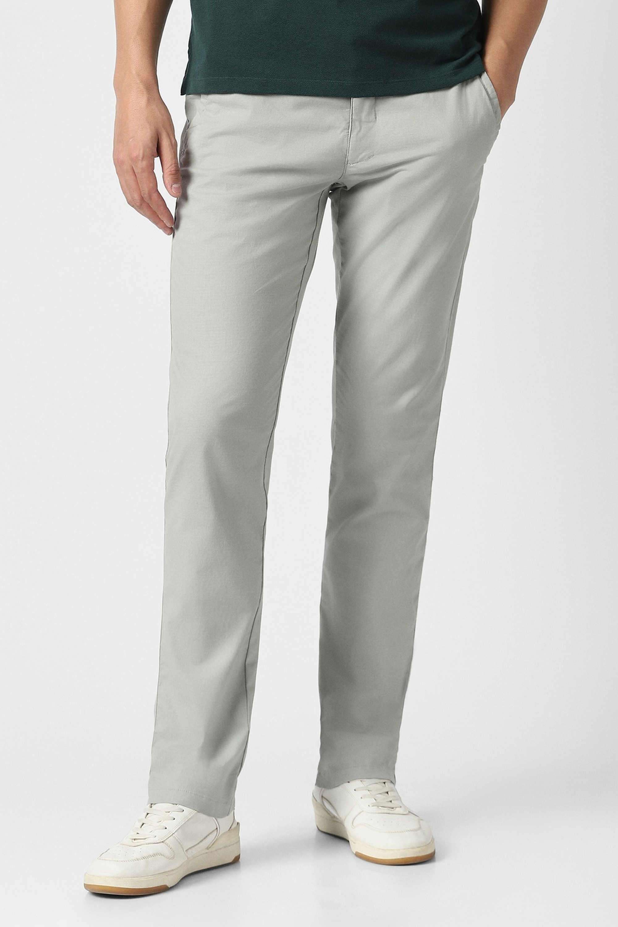 Solid-Cotton-Blend-Slim-Fit-Men-s-Casual-Trousers