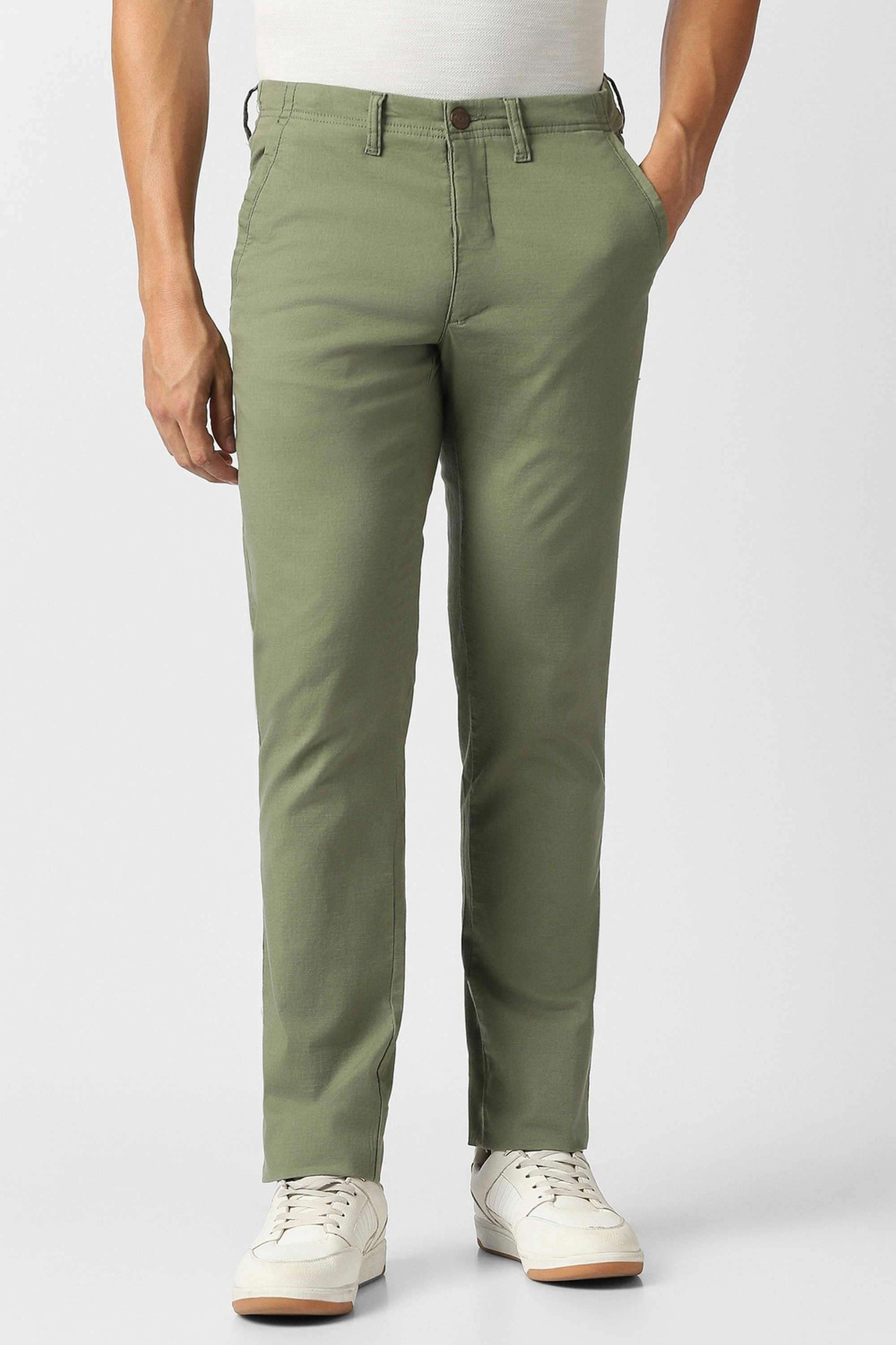 Solid-Cotton-Blend-Slim-Fit-Men-s-Casual-Trousers