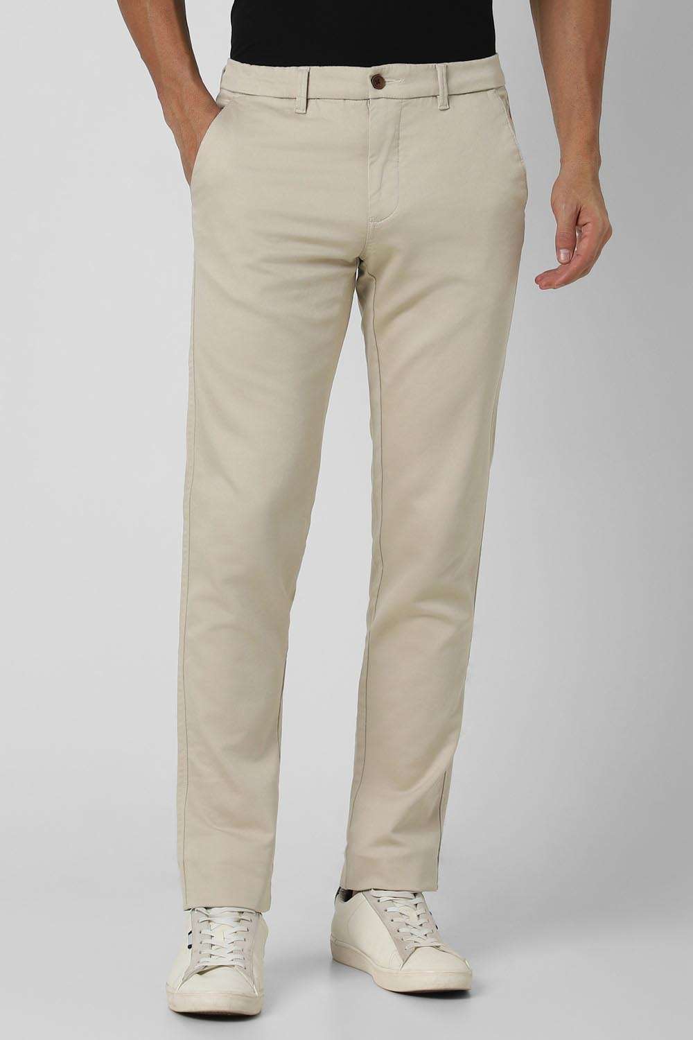 Solid-Cotton-Blend-Slim-Fit-Men-s-Casual-Trousers