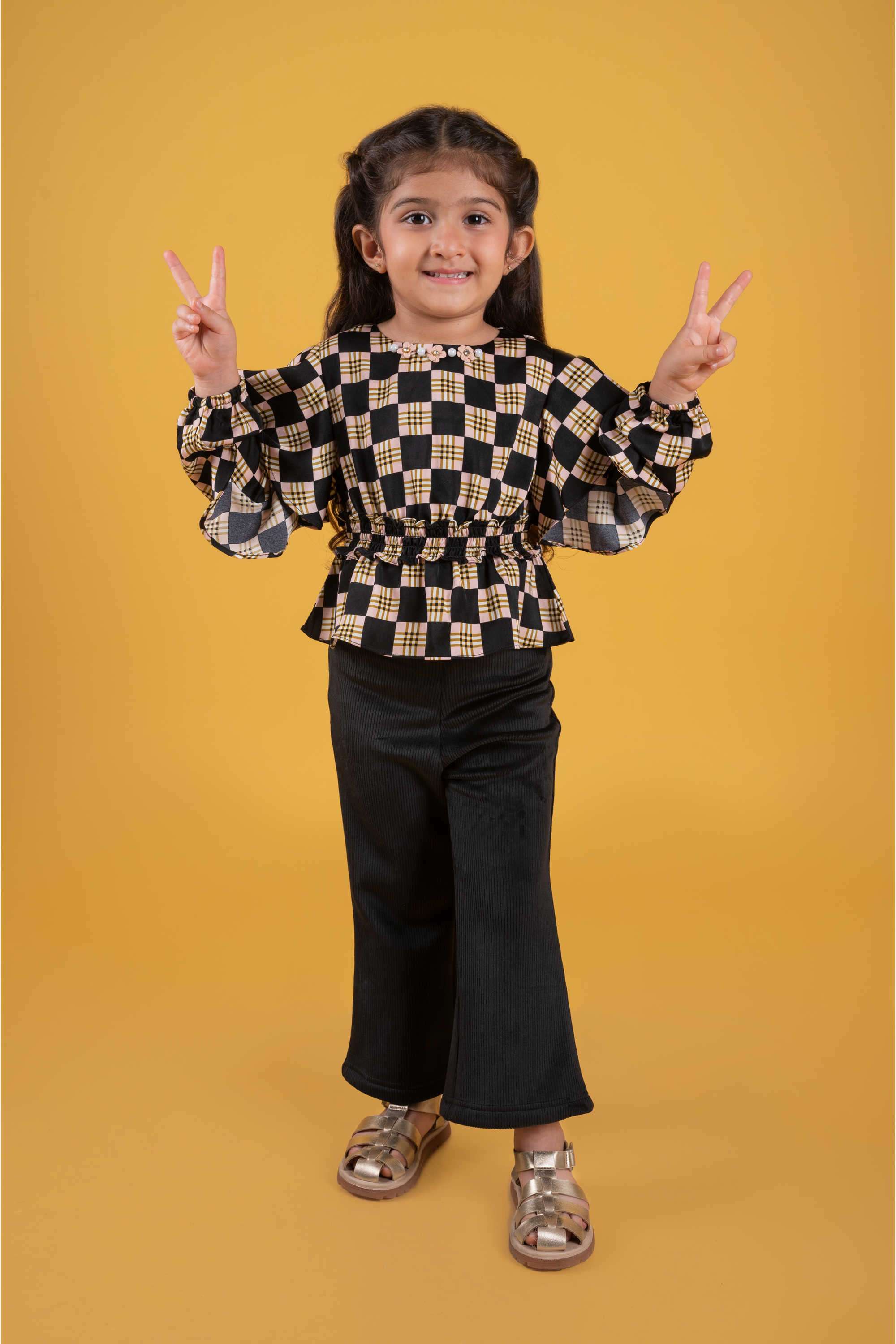 Checks-Polyester-Round-Neck-Infant-Girl-s-Casual-Wear-Clothing-Set