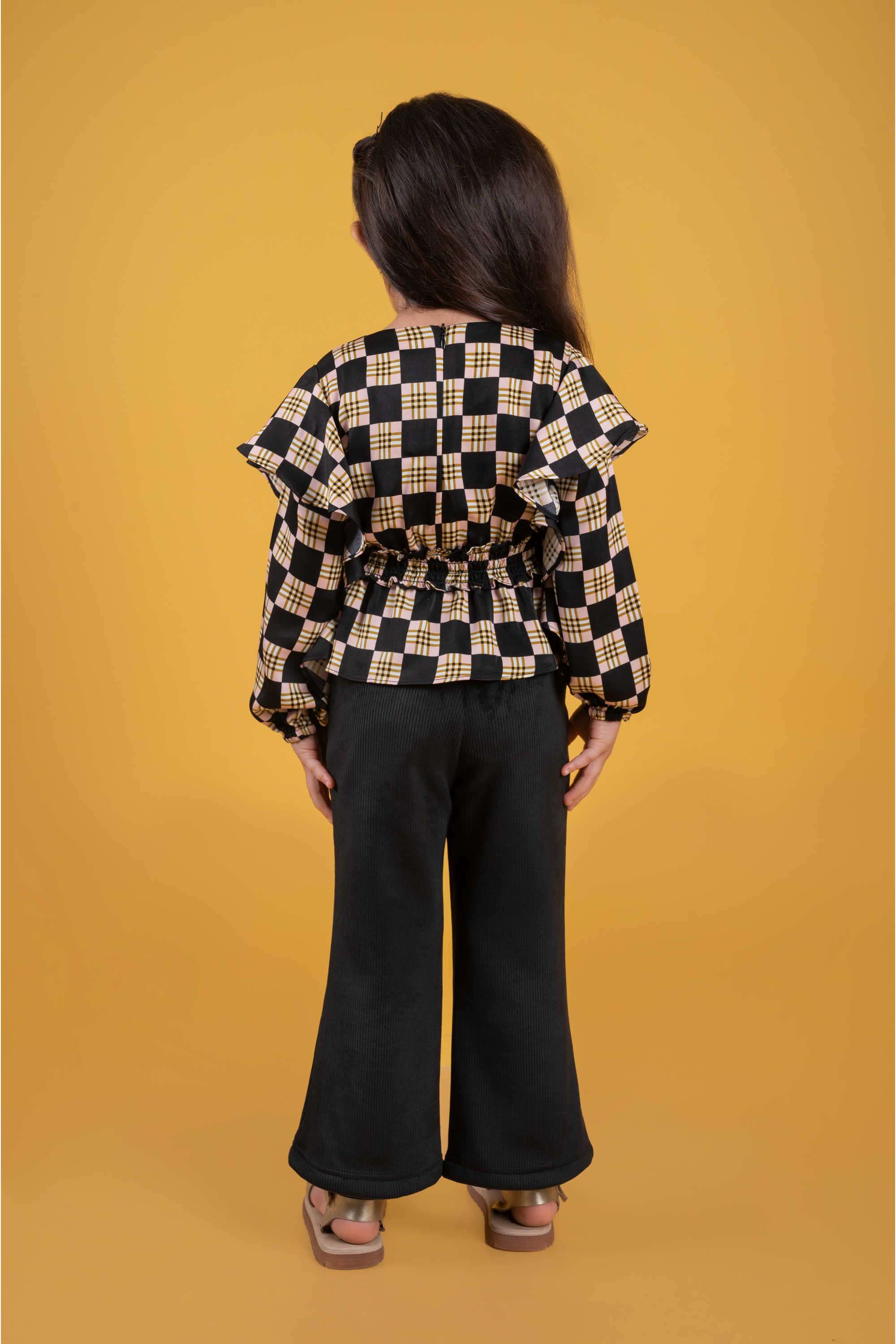 Checks-Polyester-Round-Neck-Infant-Girl-s-Casual-Wear-Clothing-Set