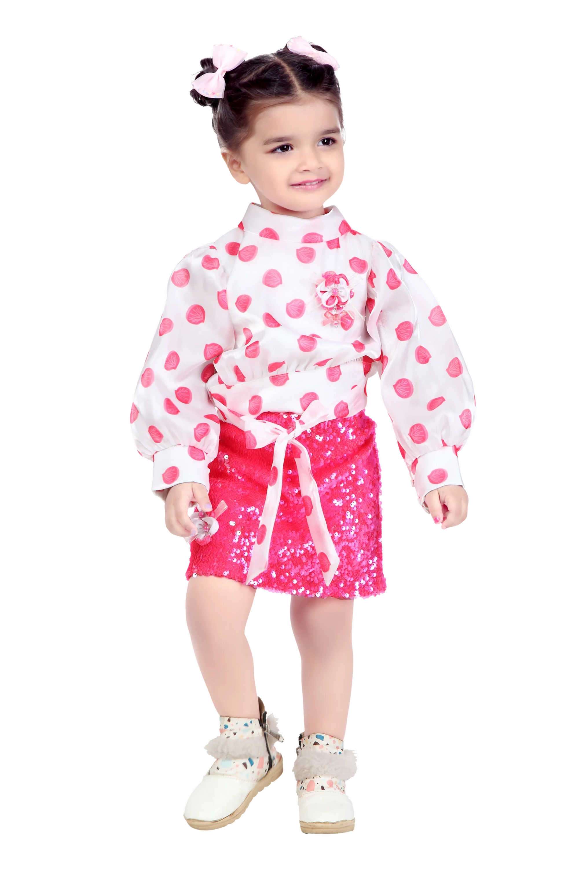 Printed-Polyester-Collared-Infant-Girl-s-Party-Wear-Clothing-Set