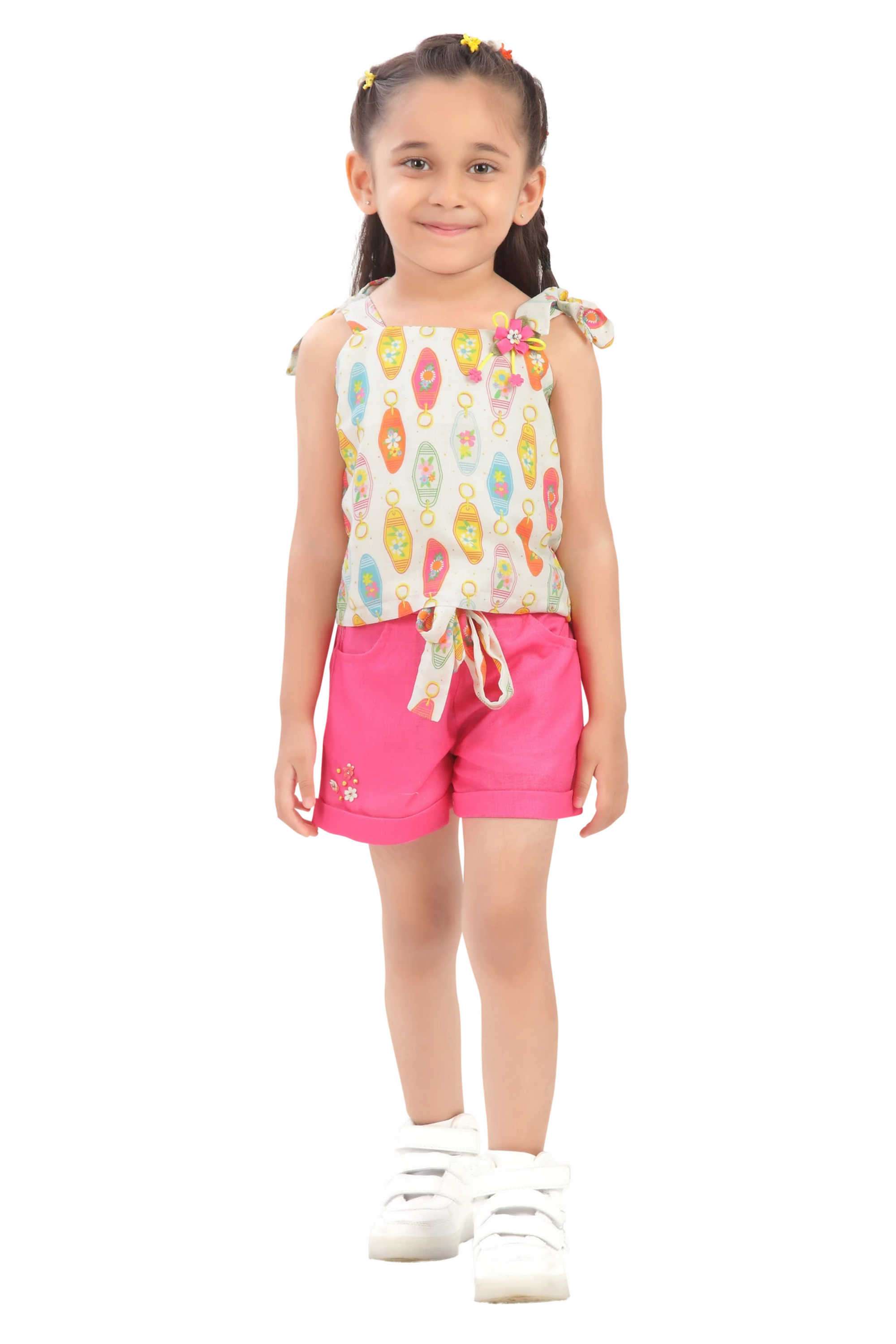 Printed-Blended-Fabric-Tie-Up-Neck-Infant-Girl-s-Casual-Wear-Clothing-Set