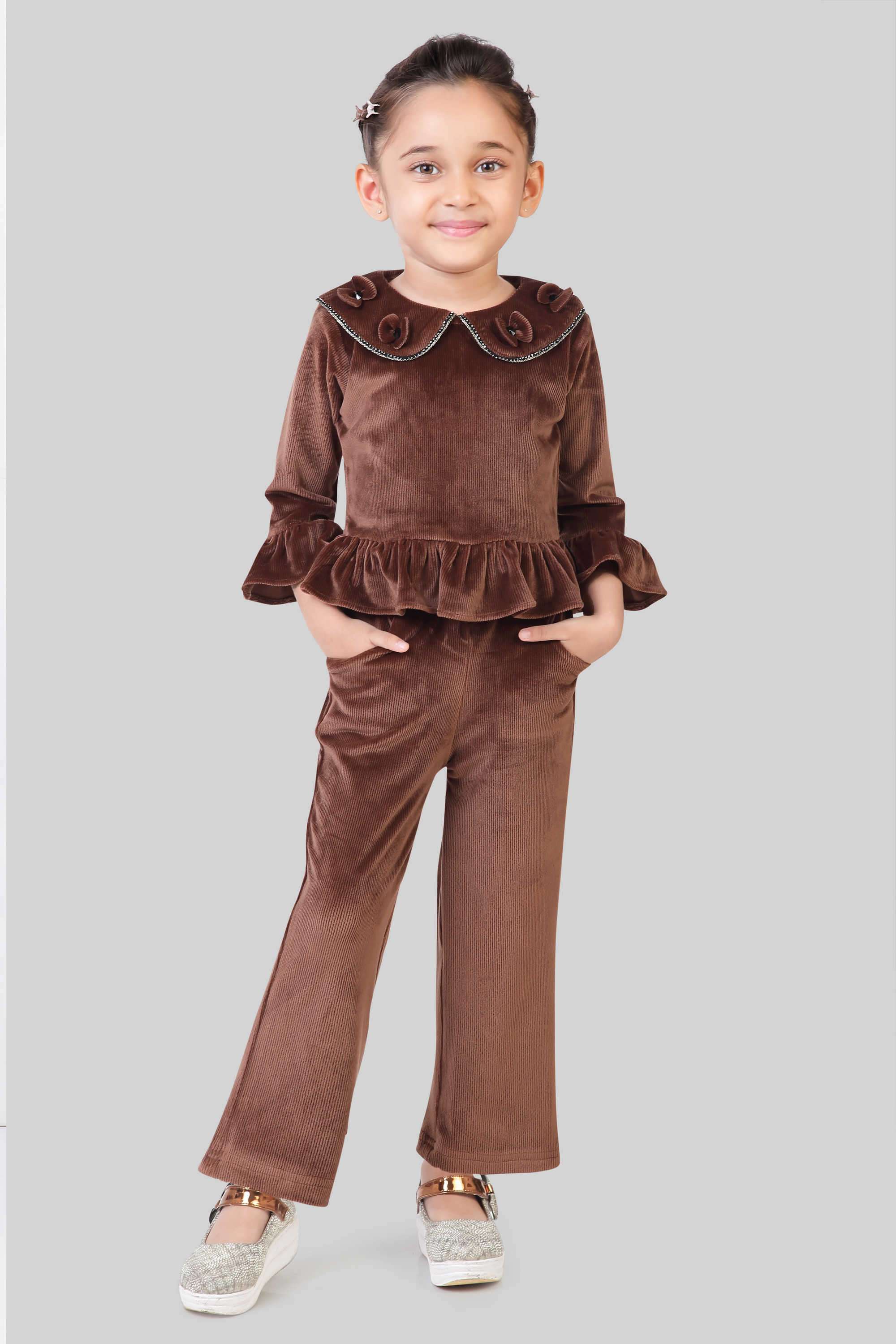 Textured-Blended-Fabric-Collared-Infant-Girl-s-Party-Wear-Clothing-Set