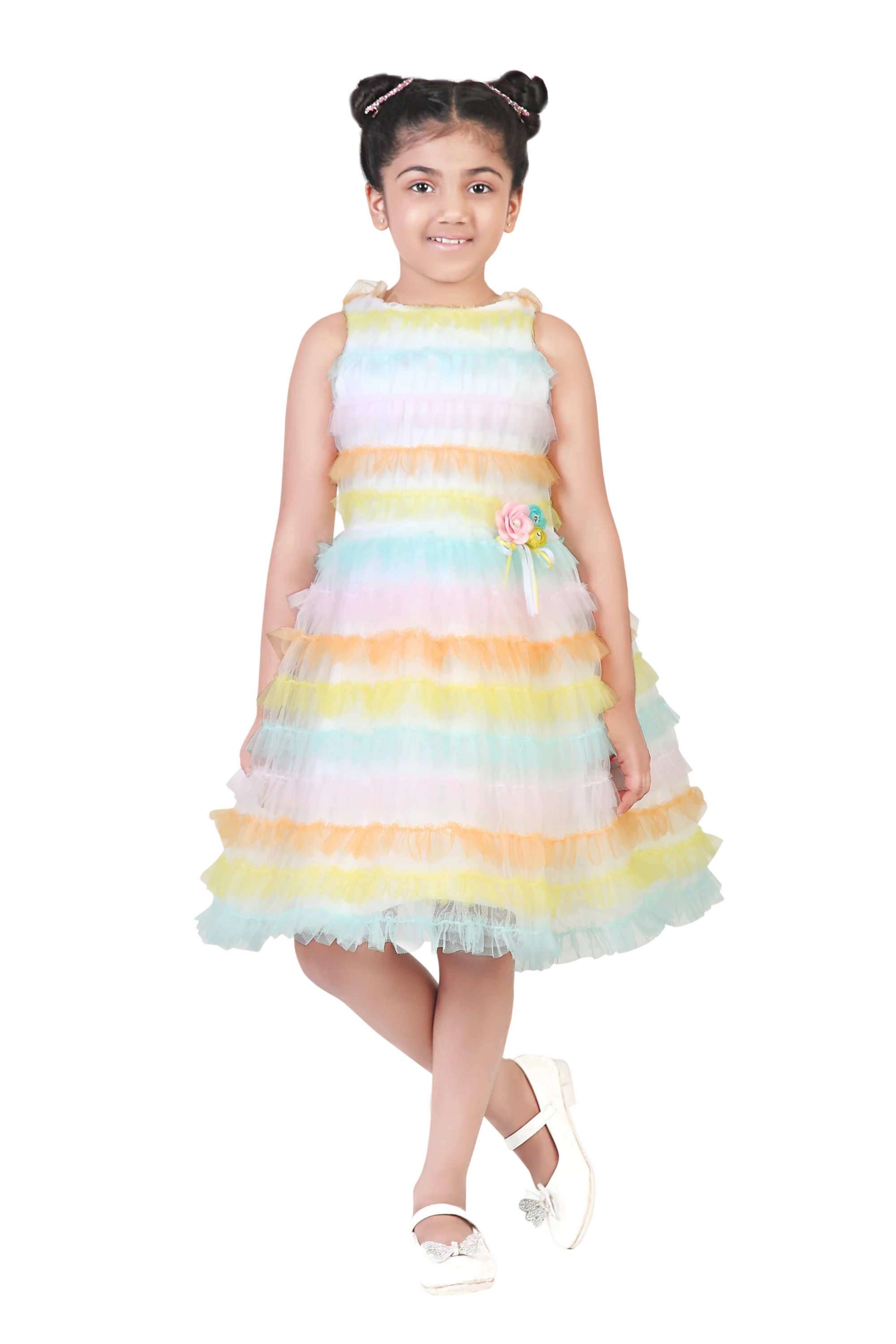 Textured-Polyester-Boat-Neck-Girls-Party-Wear-Frock