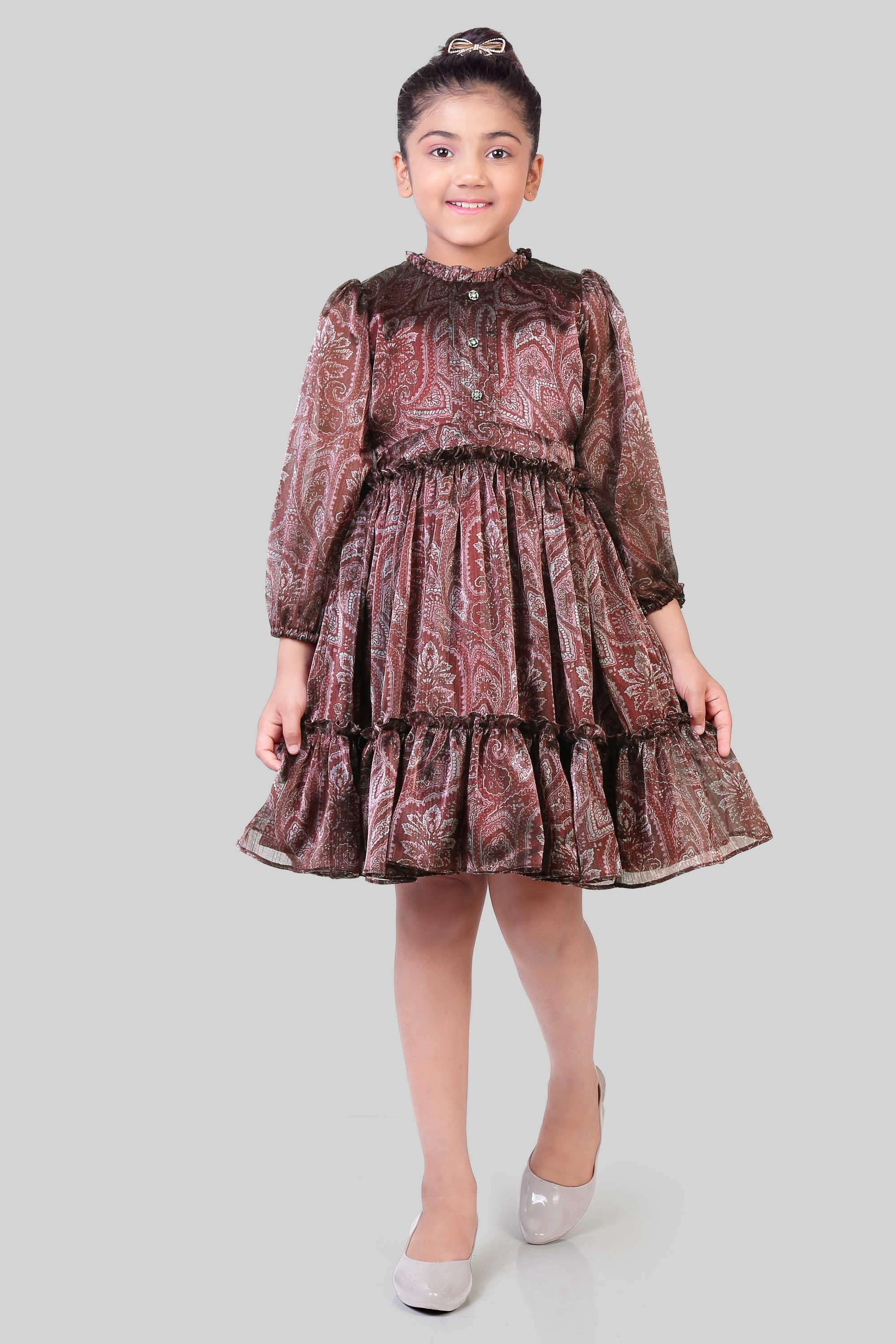 Printed-Polyester-Round-Neck-Girl-s-Party-Wear-Dress