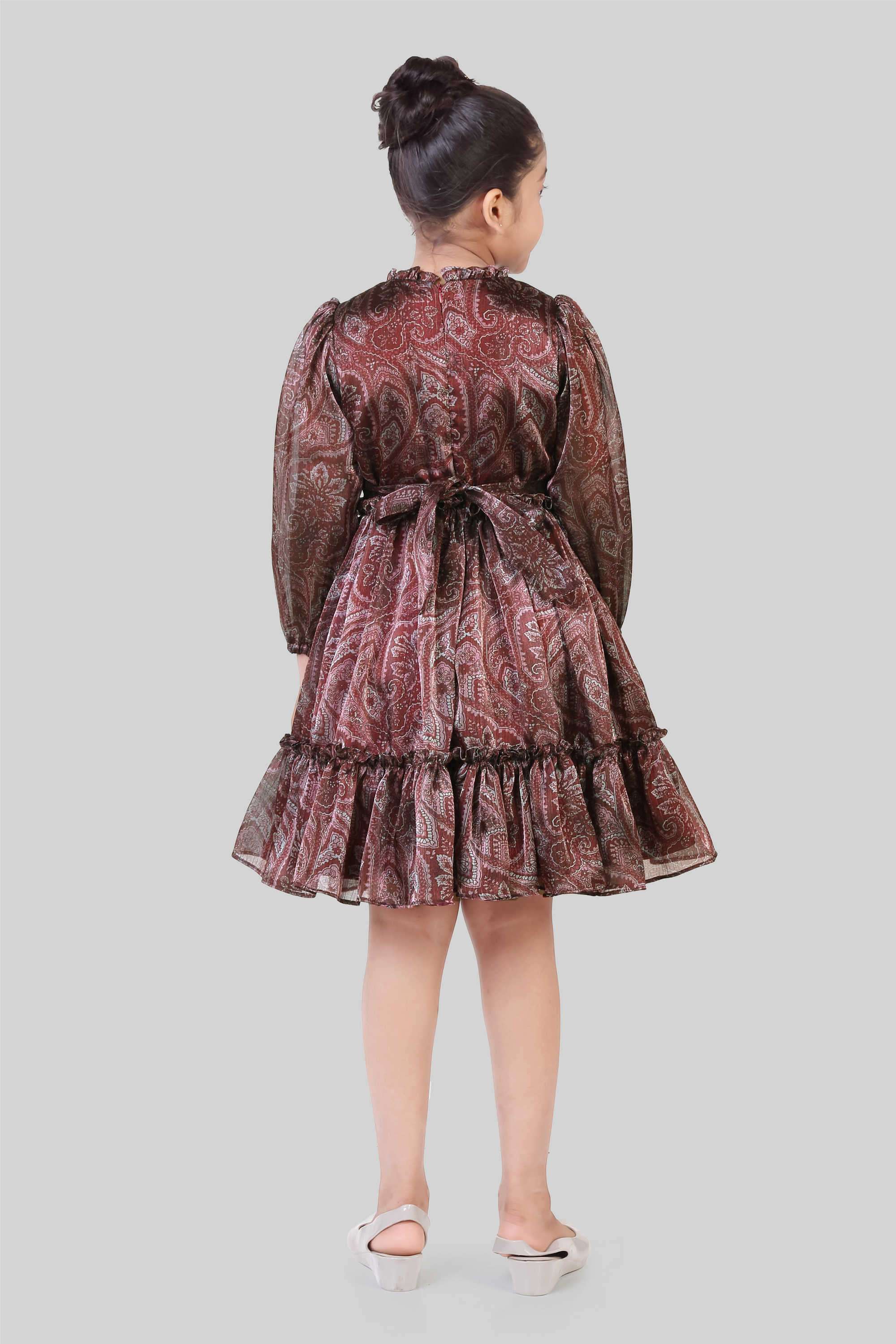 Printed-Polyester-Round-Neck-Girl-s-Party-Wear-Dress