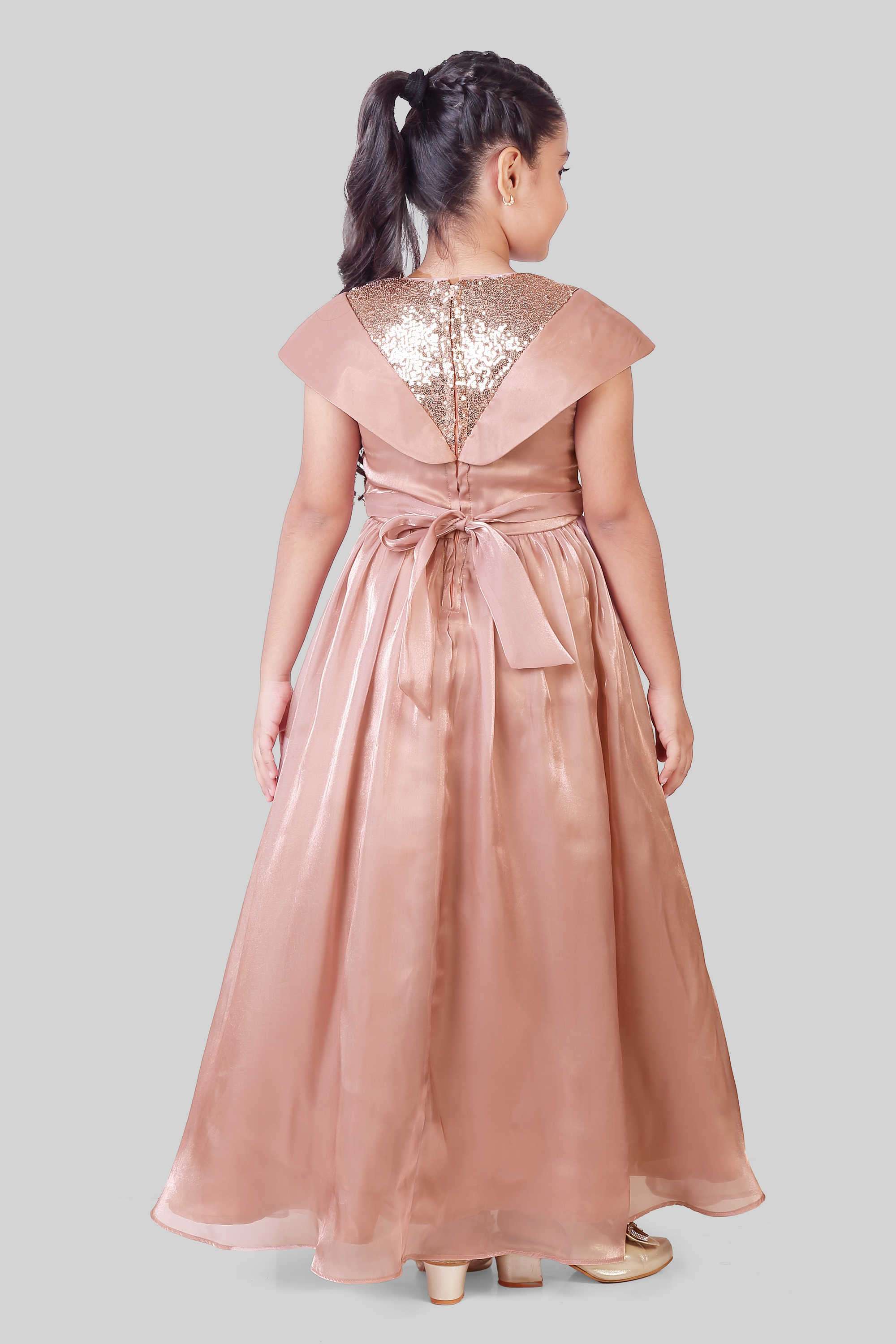 Solid-Polyester-Round-Neck-Girl-s-Party-Wear-Gown