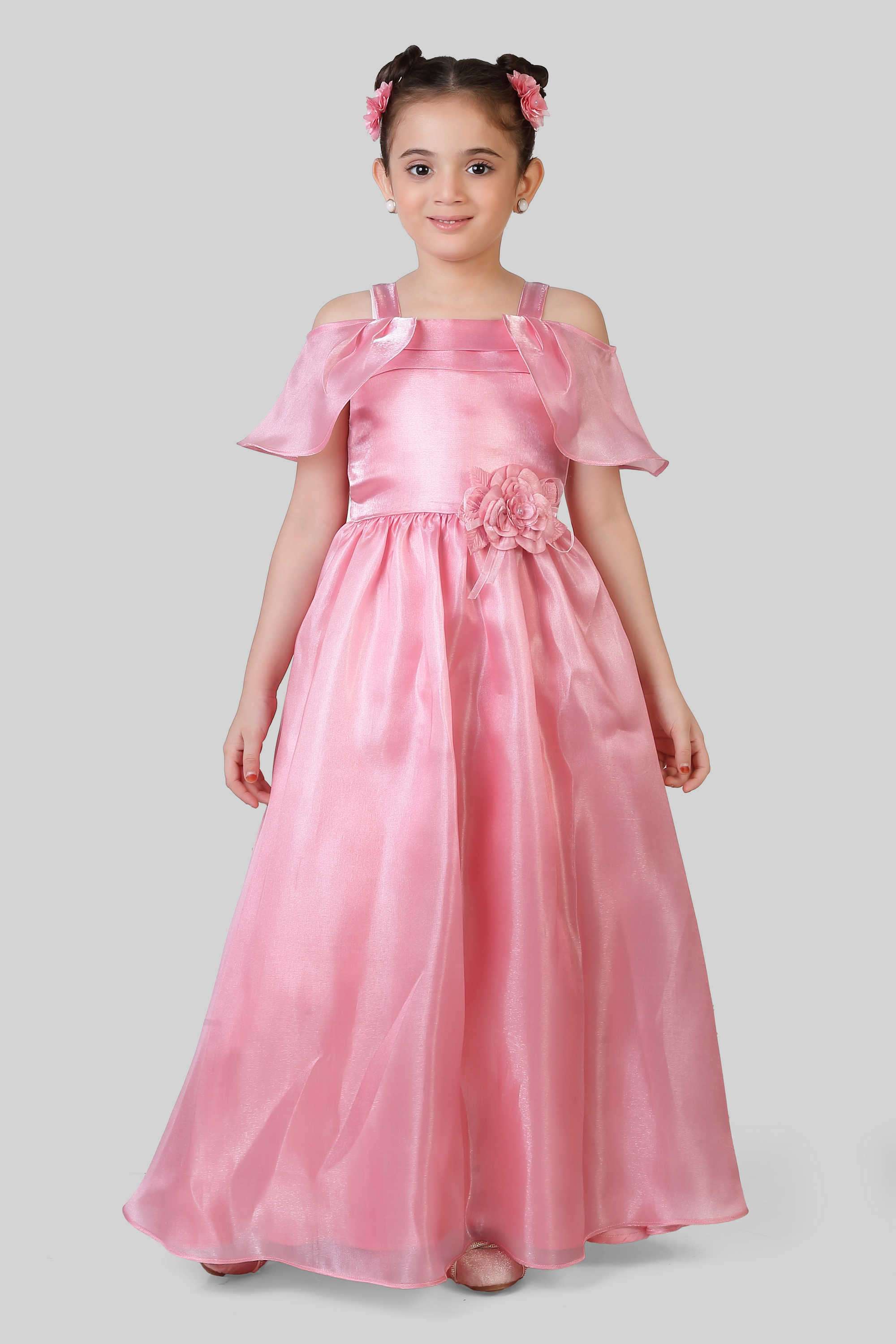 Textured-Polyester-Tie-Up-Neck-Girl-s-Party-Wear-Gown