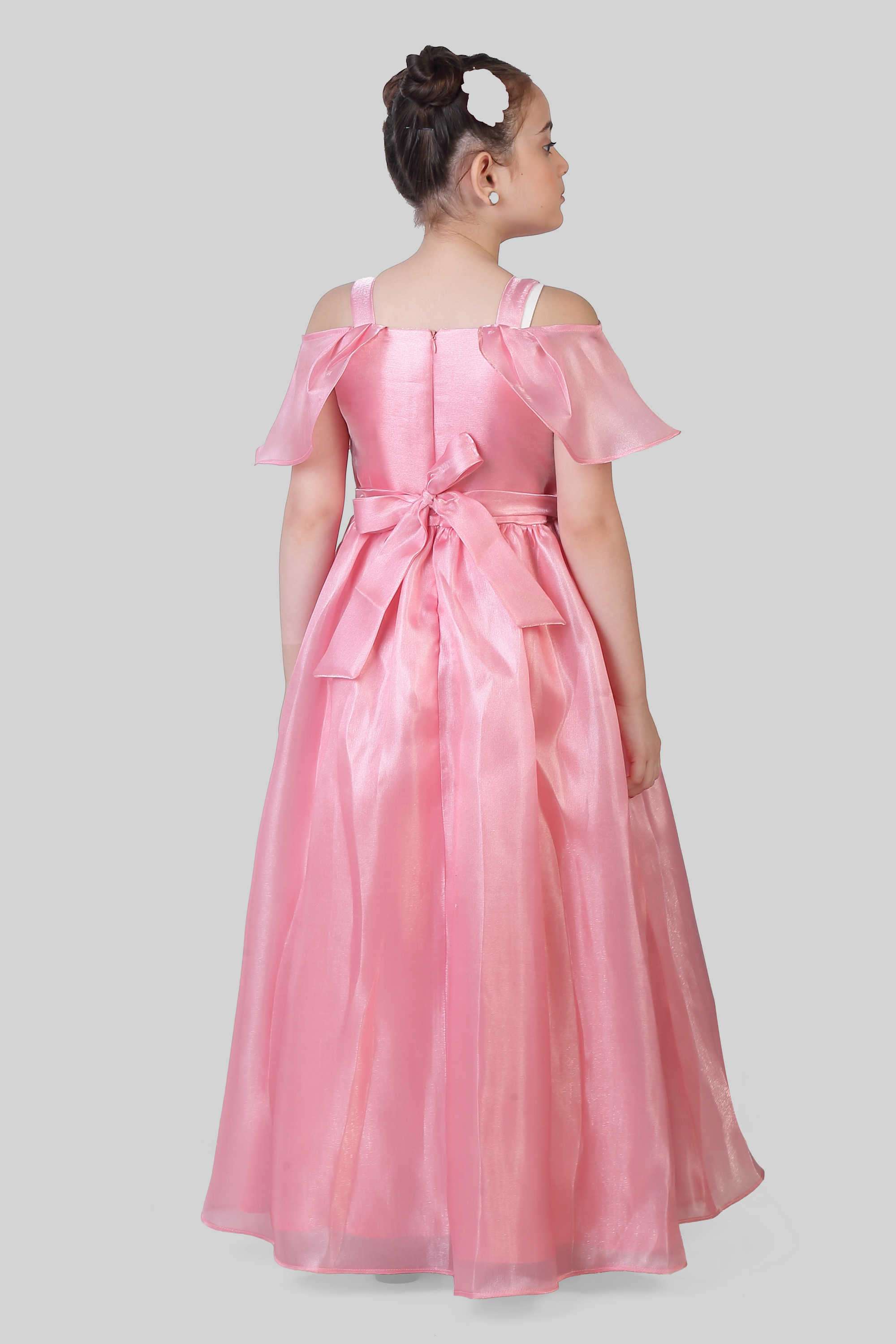 Textured-Polyester-Tie-Up-Neck-Girl-s-Party-Wear-Gown