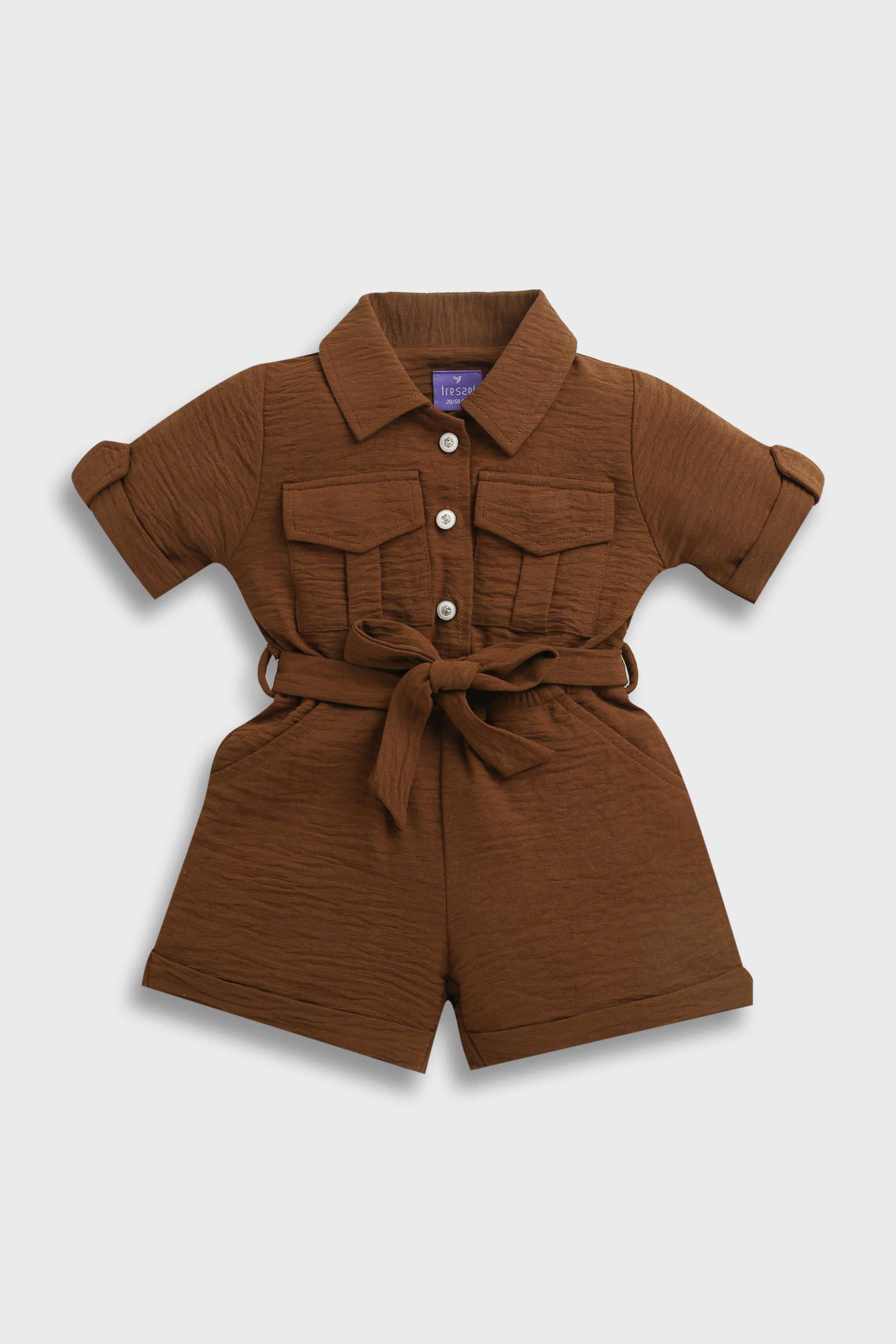 Textured-Polyester-Collared-Infant-Girl-s-Casual-Wear-Jumpsuit