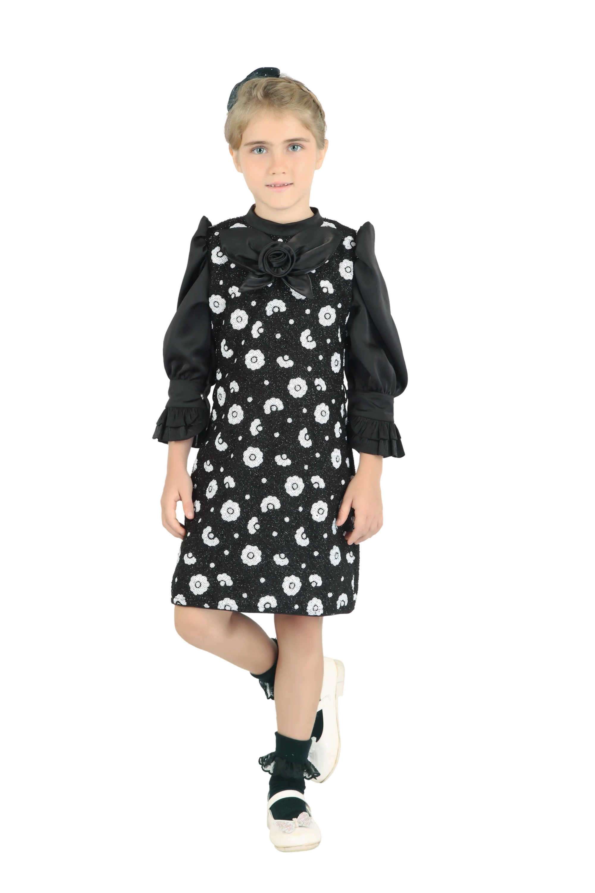 Printed-Polyester-Collared-Girl-s-Party-Wear-Dress