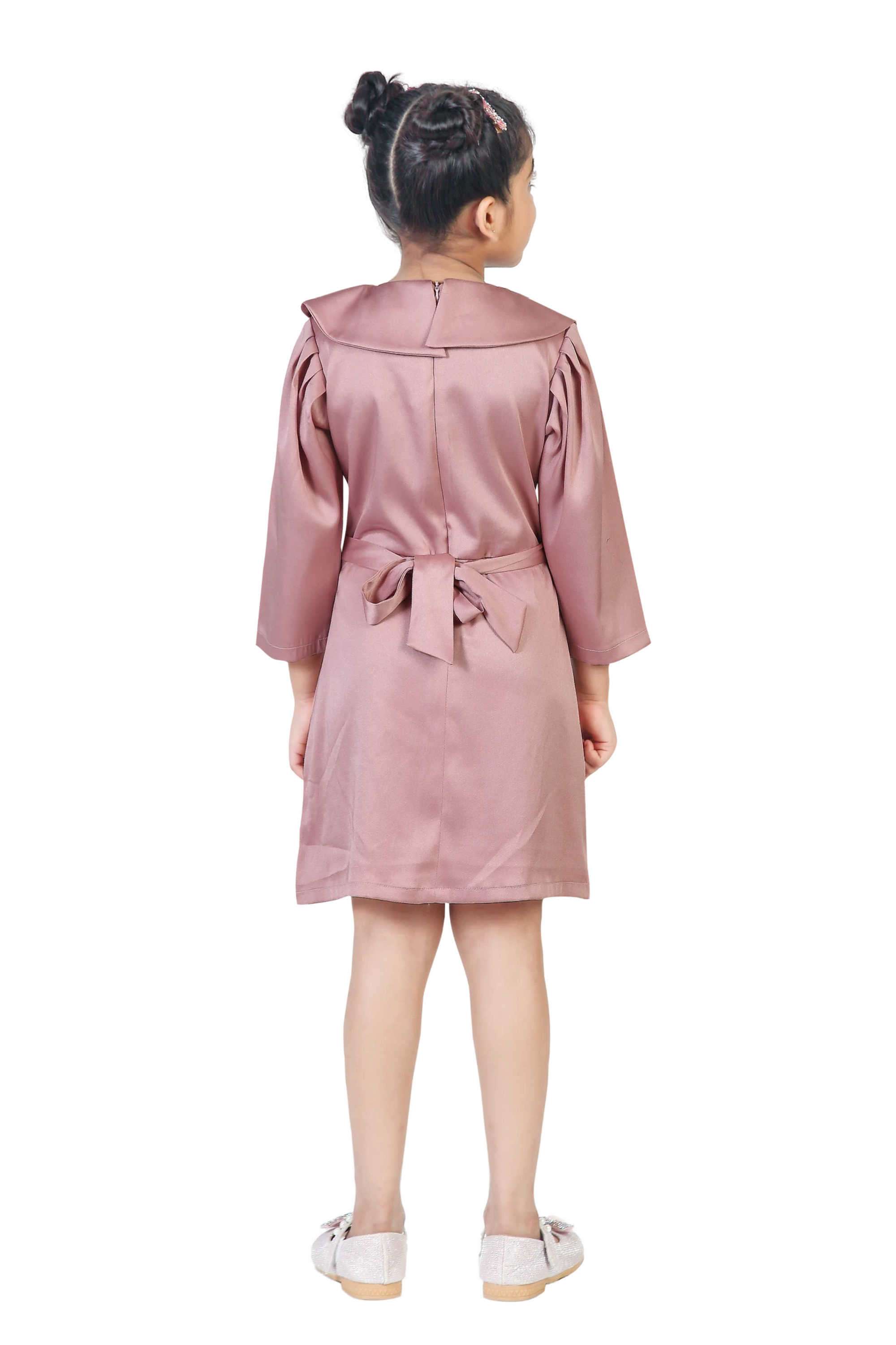 Solid-Blended-Fabric-Square-Neck-Girl-s-Party-Wear-Dress