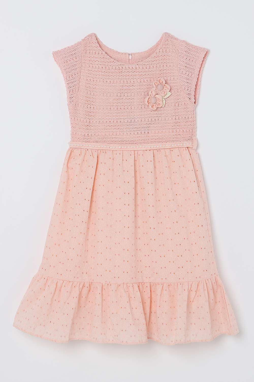 Textured-Polyester-Boat-Neck-Girl-s-Casual-Wear-Dress