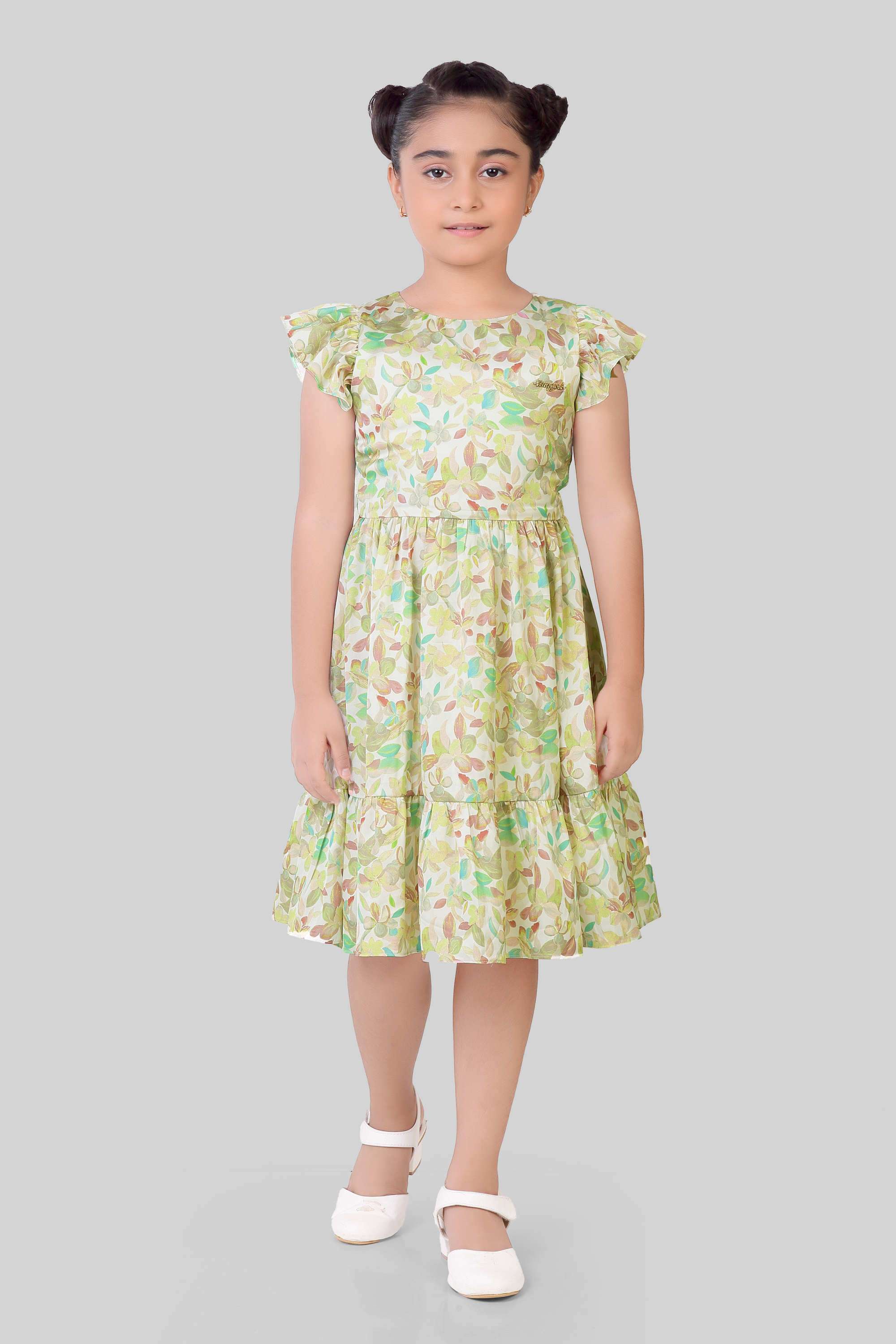 Floral-Polyester-Round-Neck-Girls-Casual-Wear-Dress