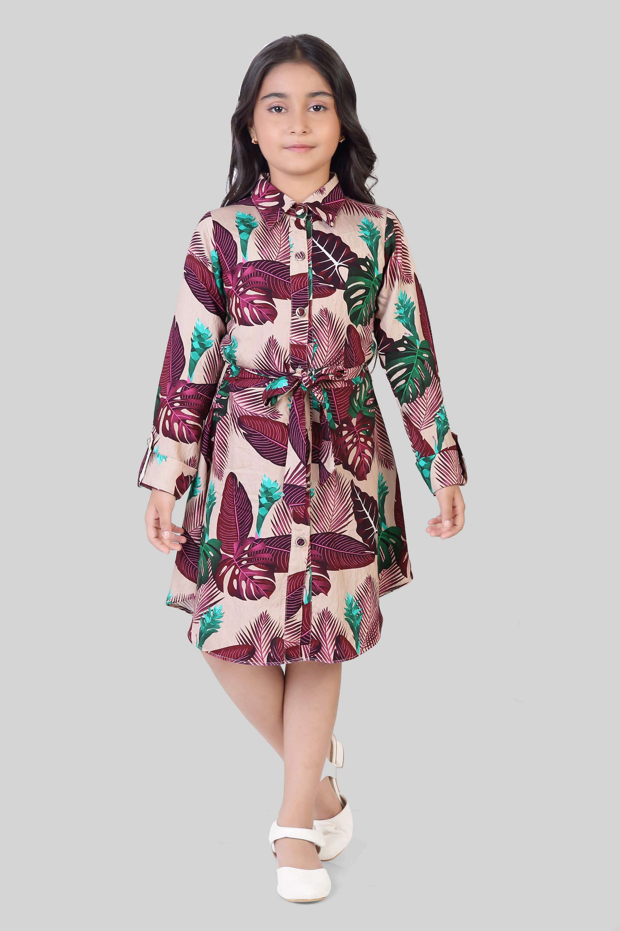 Printed-Polyester-Collared-Girls-Casual-Wear-Dress