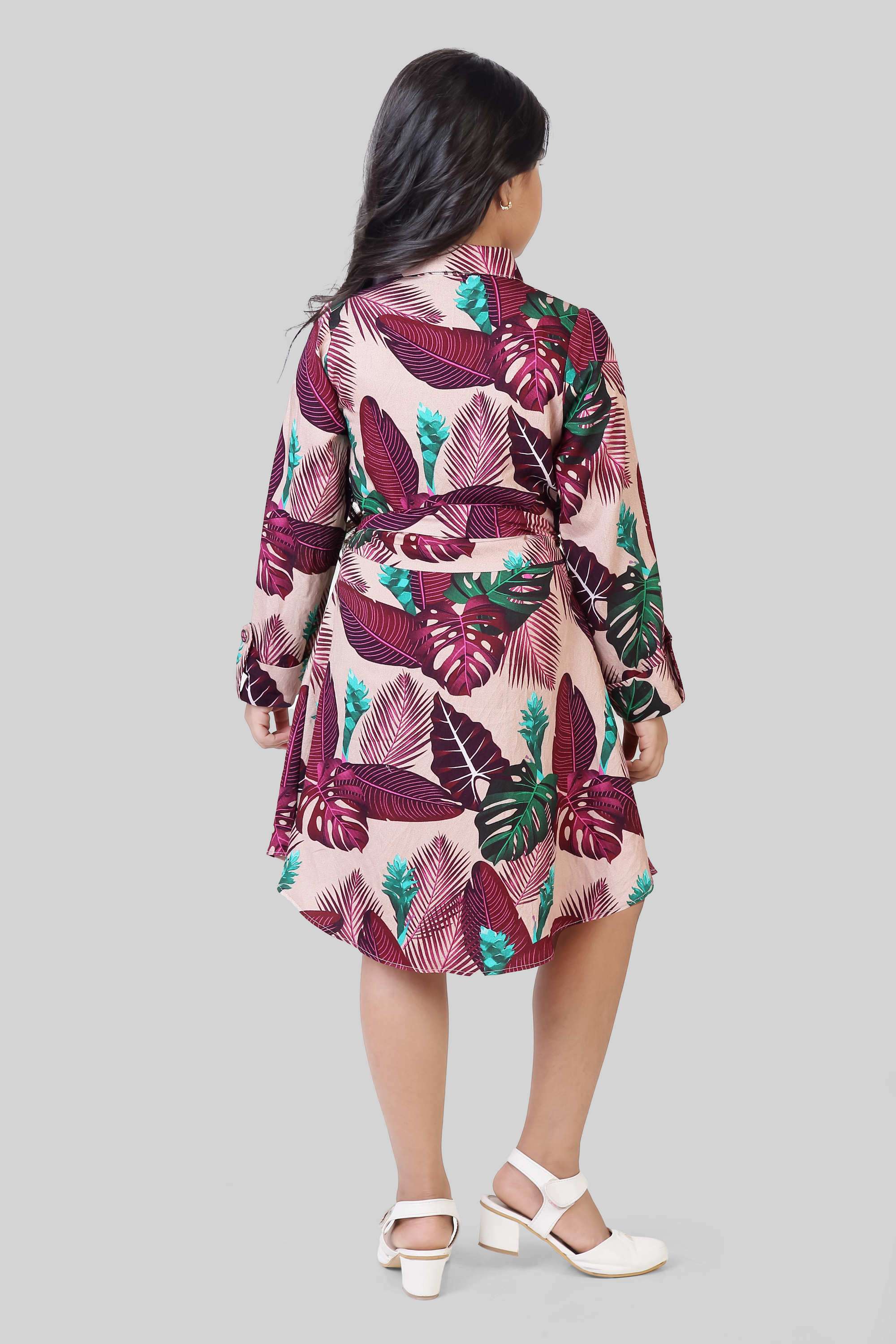 Printed-Polyester-Collared-Girls-Casual-Wear-Dress