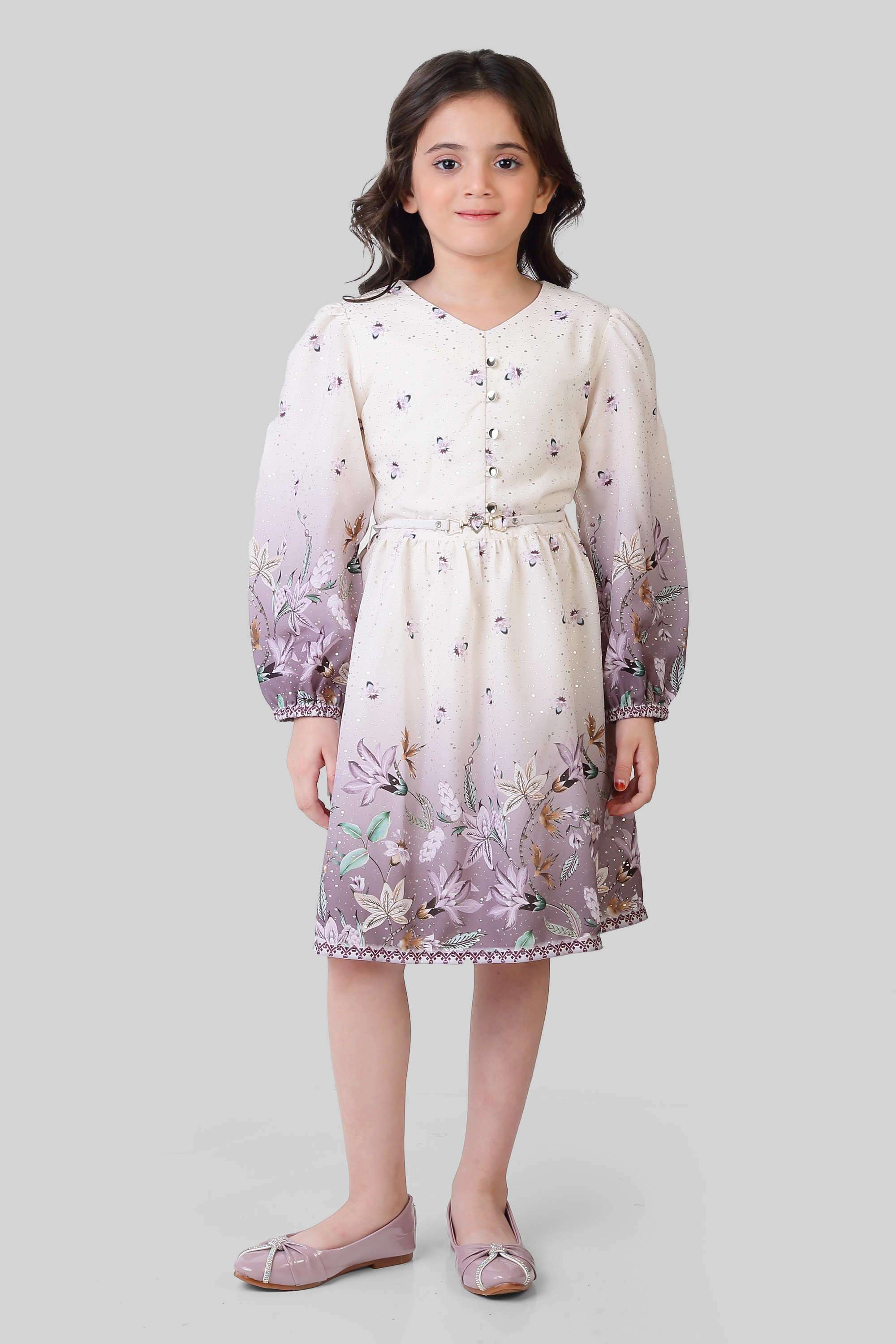 Printed-Polyester-V-Neck-Girls-Party-Wear-Dress