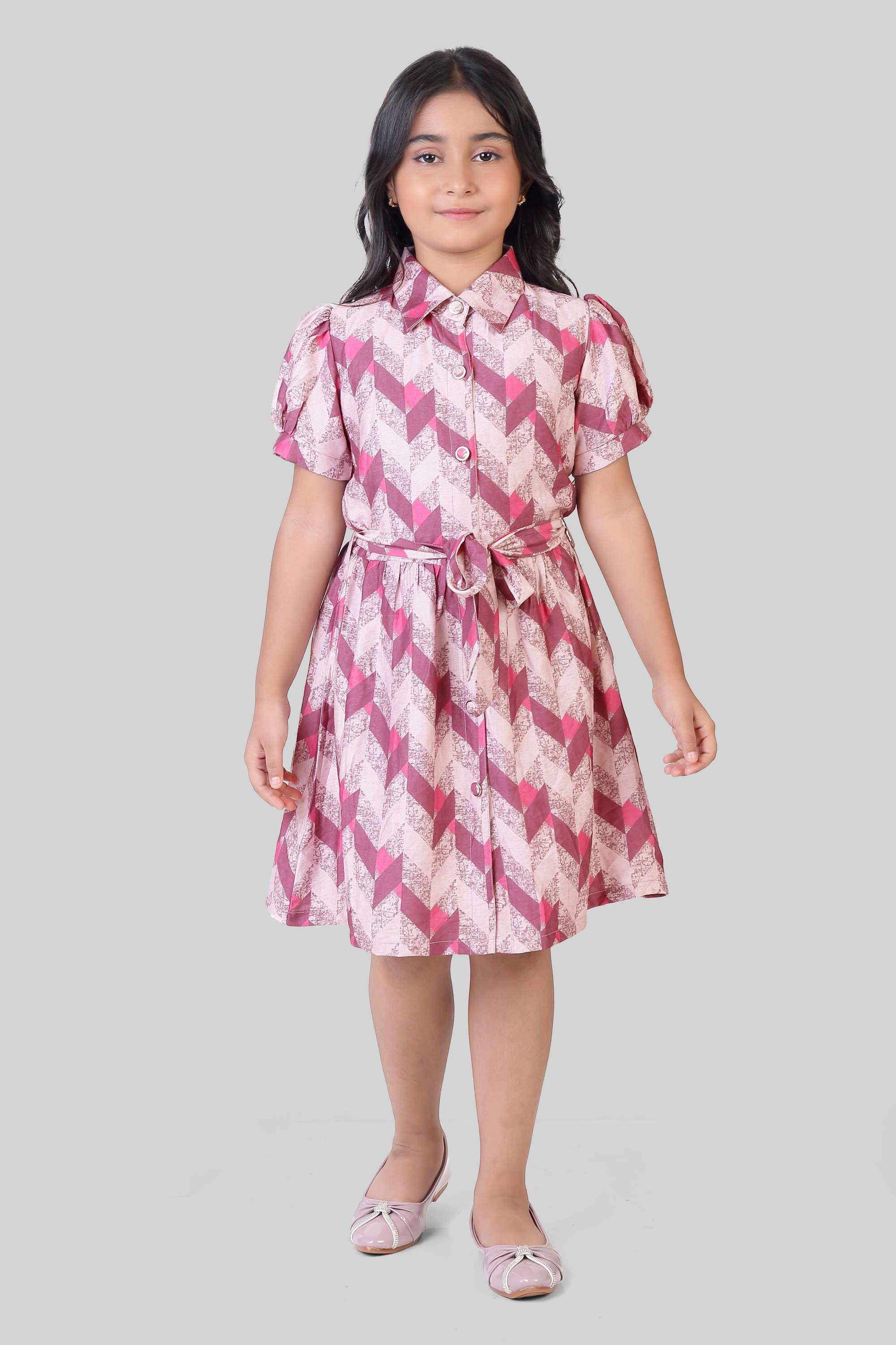 Printed-Polyester-Collared-Girls-Casual-Wear-Dress