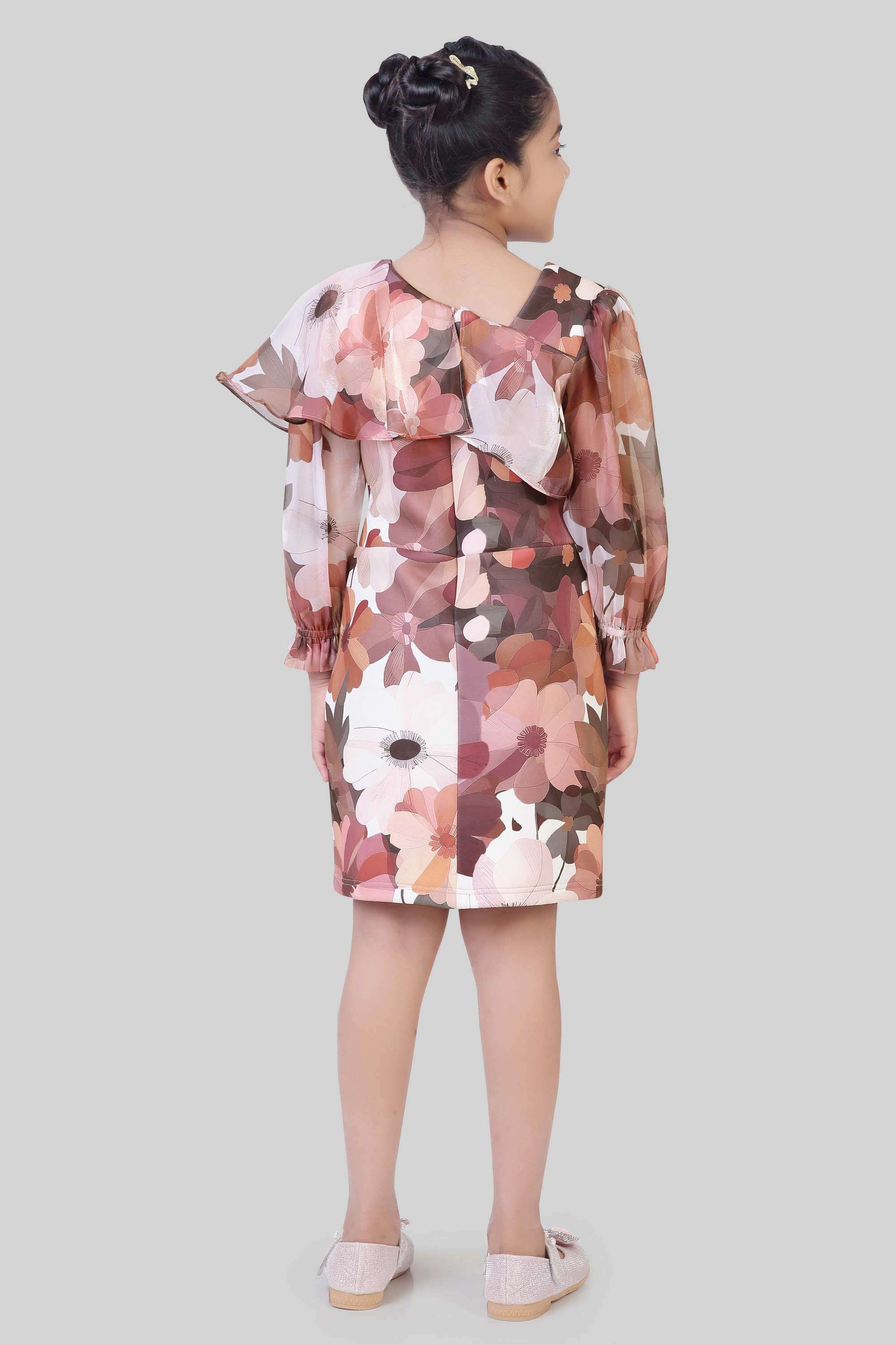 Floral-Blended-Fabric-V-Neck-Girls-Party-Wear-Dress