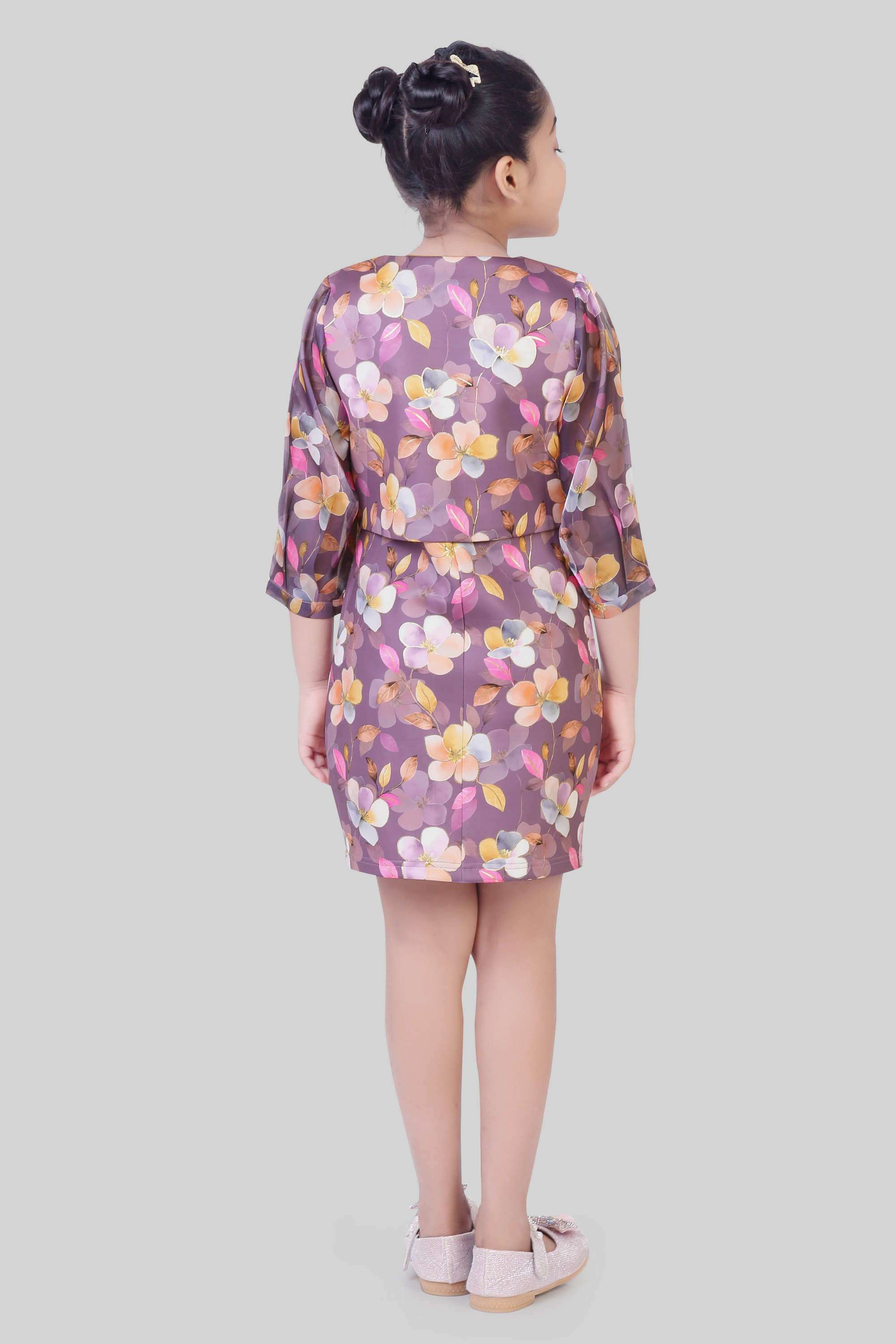 Floral-Blended-Fabric-Round-Neck-Girls-Party-Wear-Dress