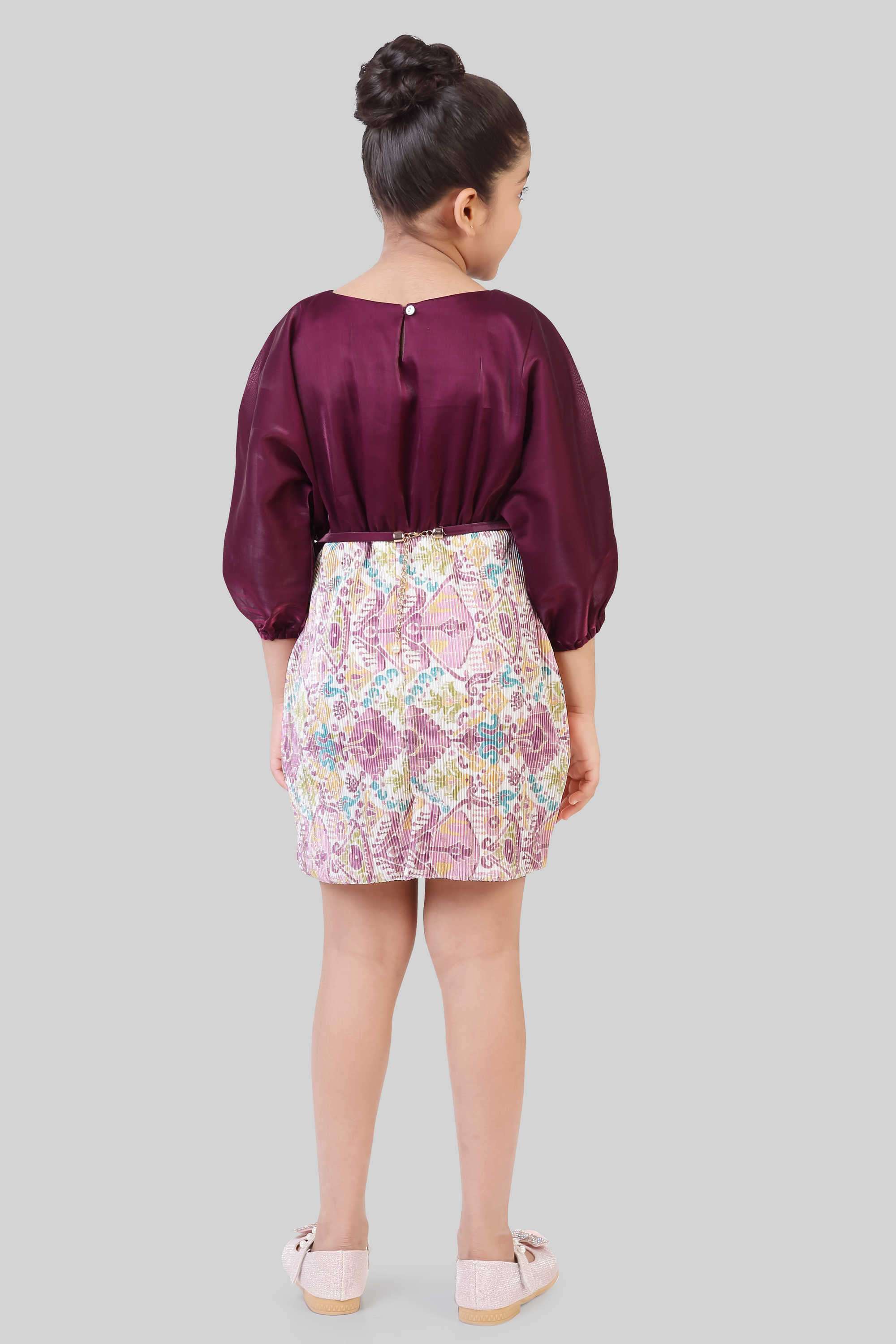 Printed-Blended-Fabric-Boat-Neck-Girl-s-Party-Wear-Dress