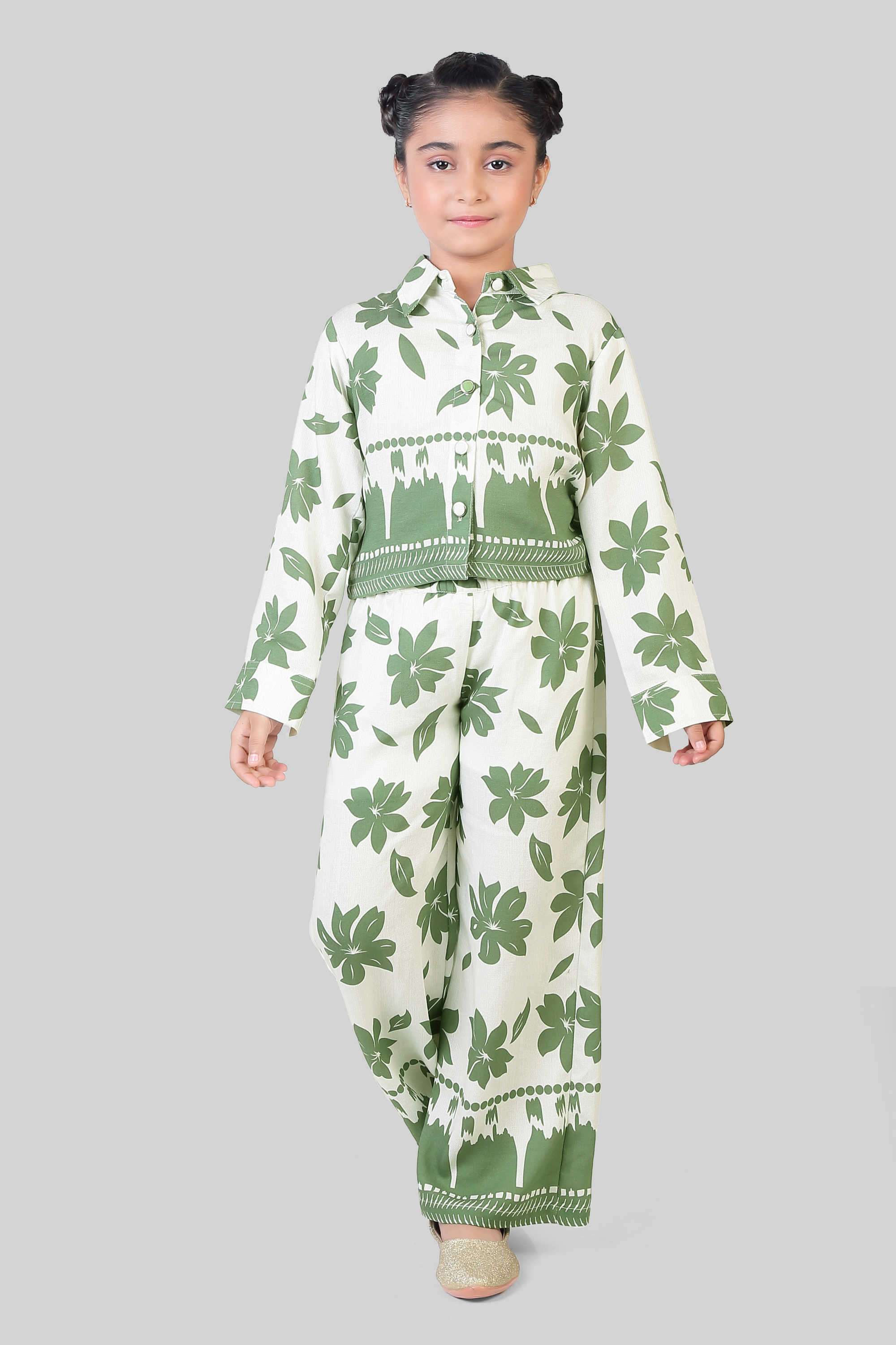 Printed-Polyester-Collared-Girl-s-Casual-Wear-Clothing-Set