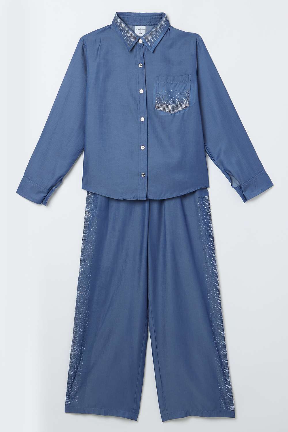 Solid-Polyester-Collared-Girl-s-Casual-Wear-Clothing-Set