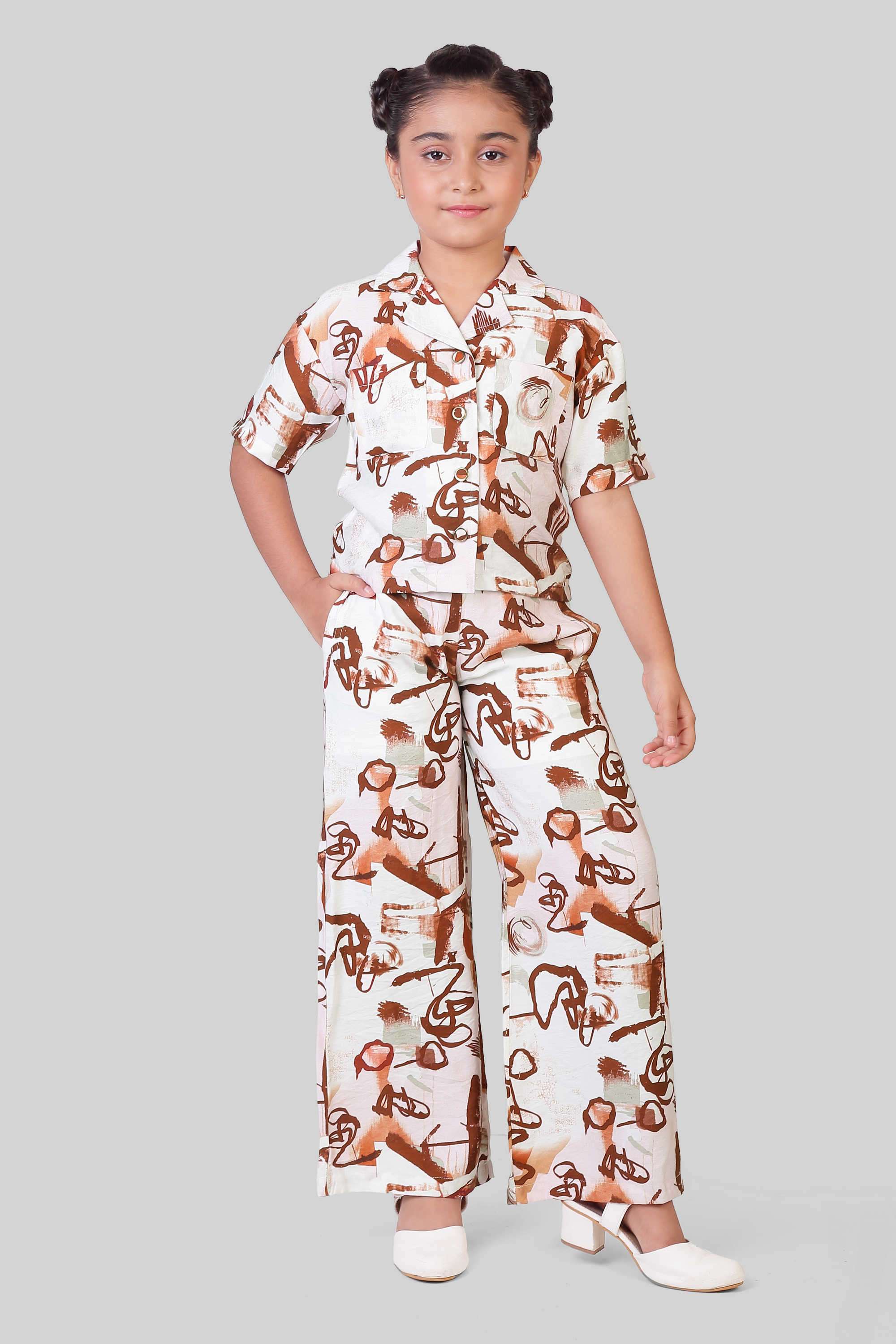 Printed-Polyester-Collared-Girl-s-Casual-Wear-Clothing-Set