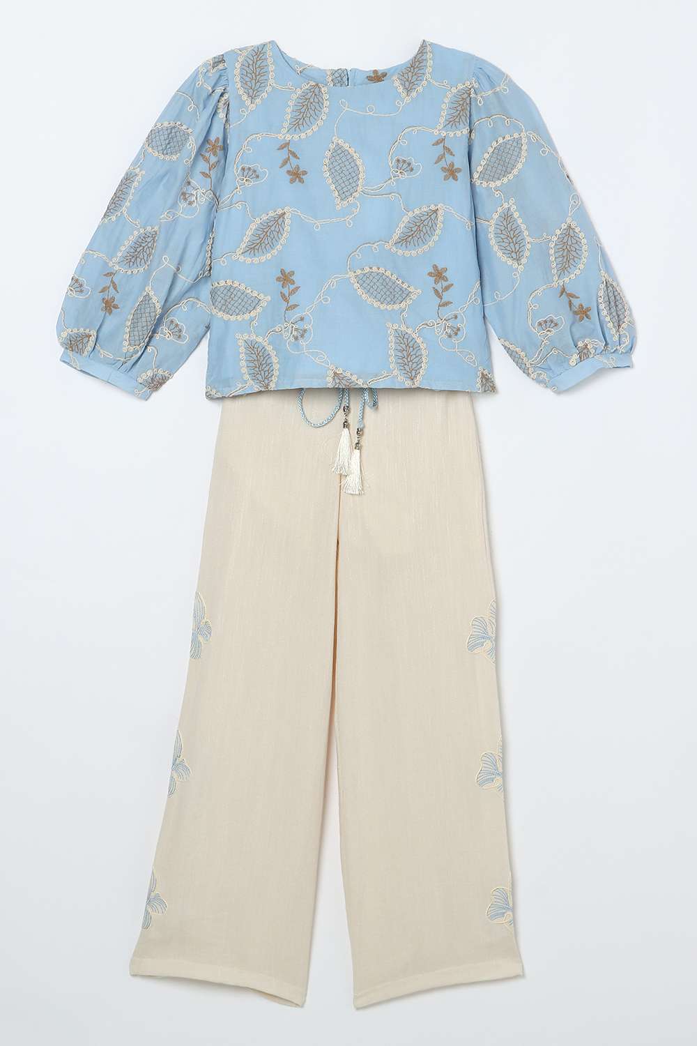 Embroidered-Polyester-Round-Neck-Girl-s-Casual-Wear-Clothing-Set