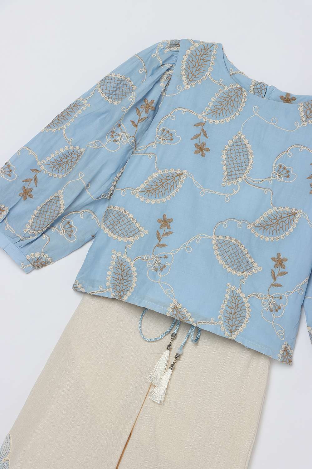 Embroidered-Polyester-Round-Neck-Girl-s-Casual-Wear-Clothing-Set