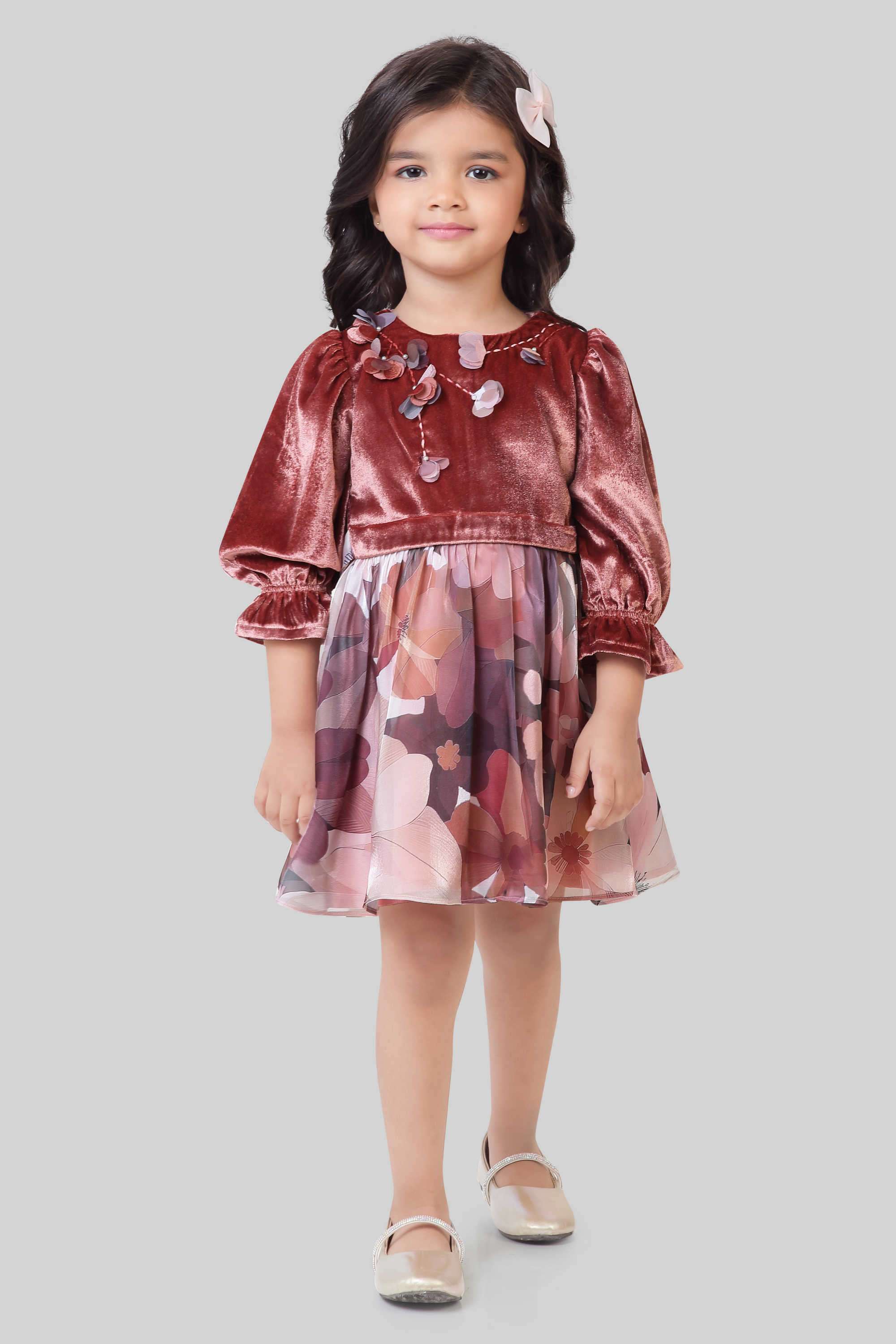 Textured-Polyester-Round-Neck-Infant-Girl-s-Frock