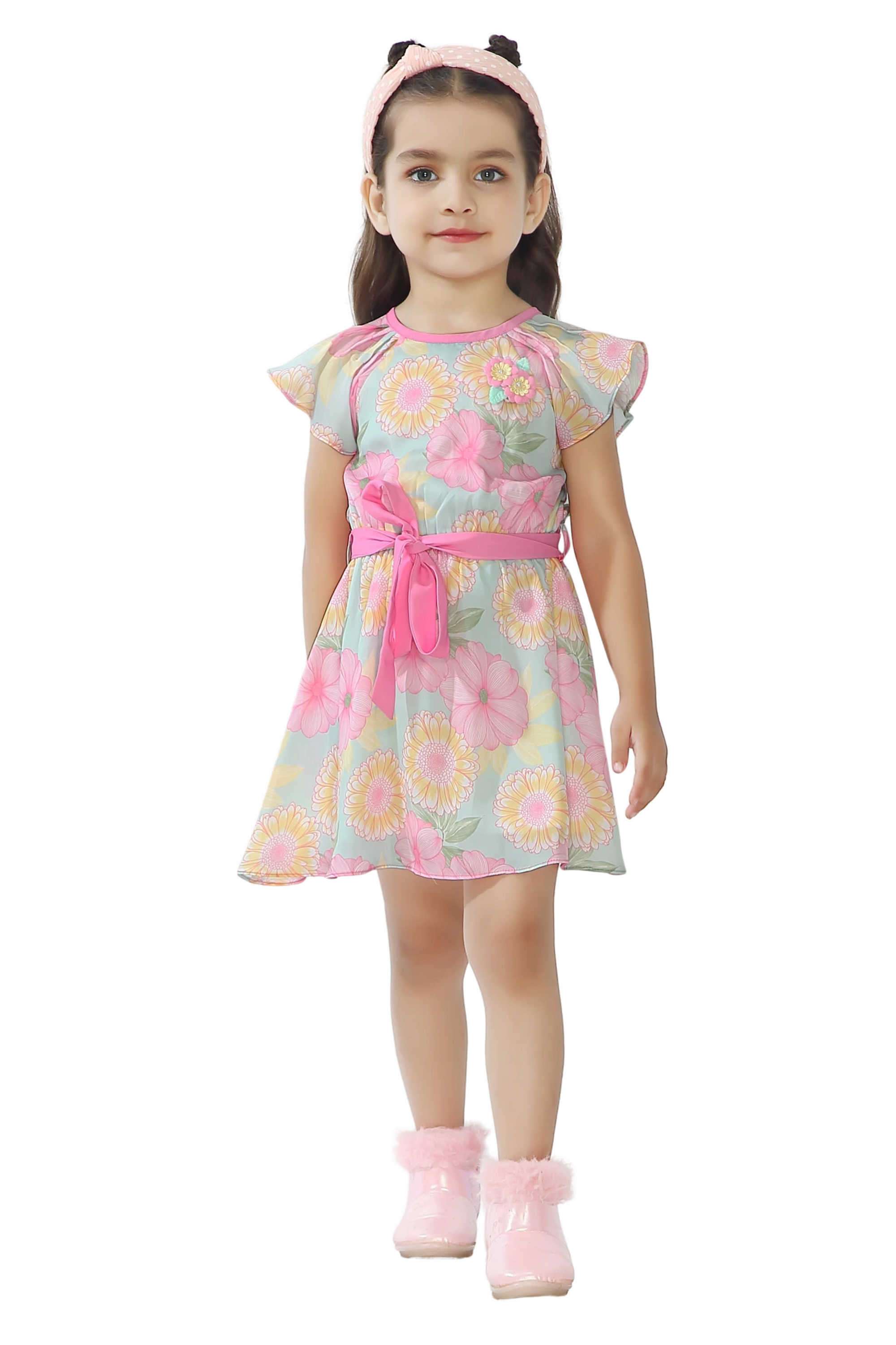 Printed-Polyester-Round-Neck-Infant-Girl-s-Casual-Wear-Dress