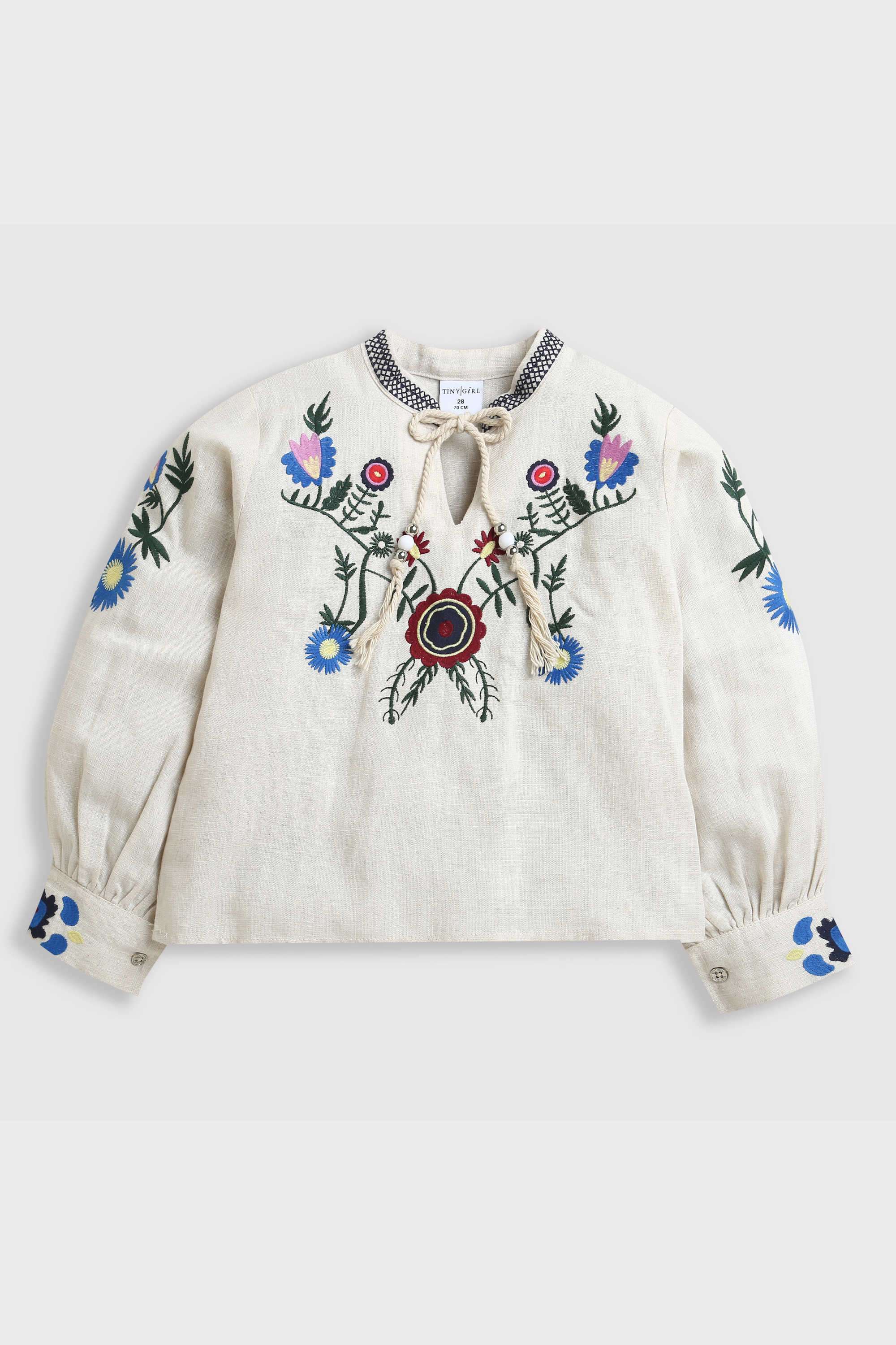 Solid-Polyester-Collared-Girl-s-Top