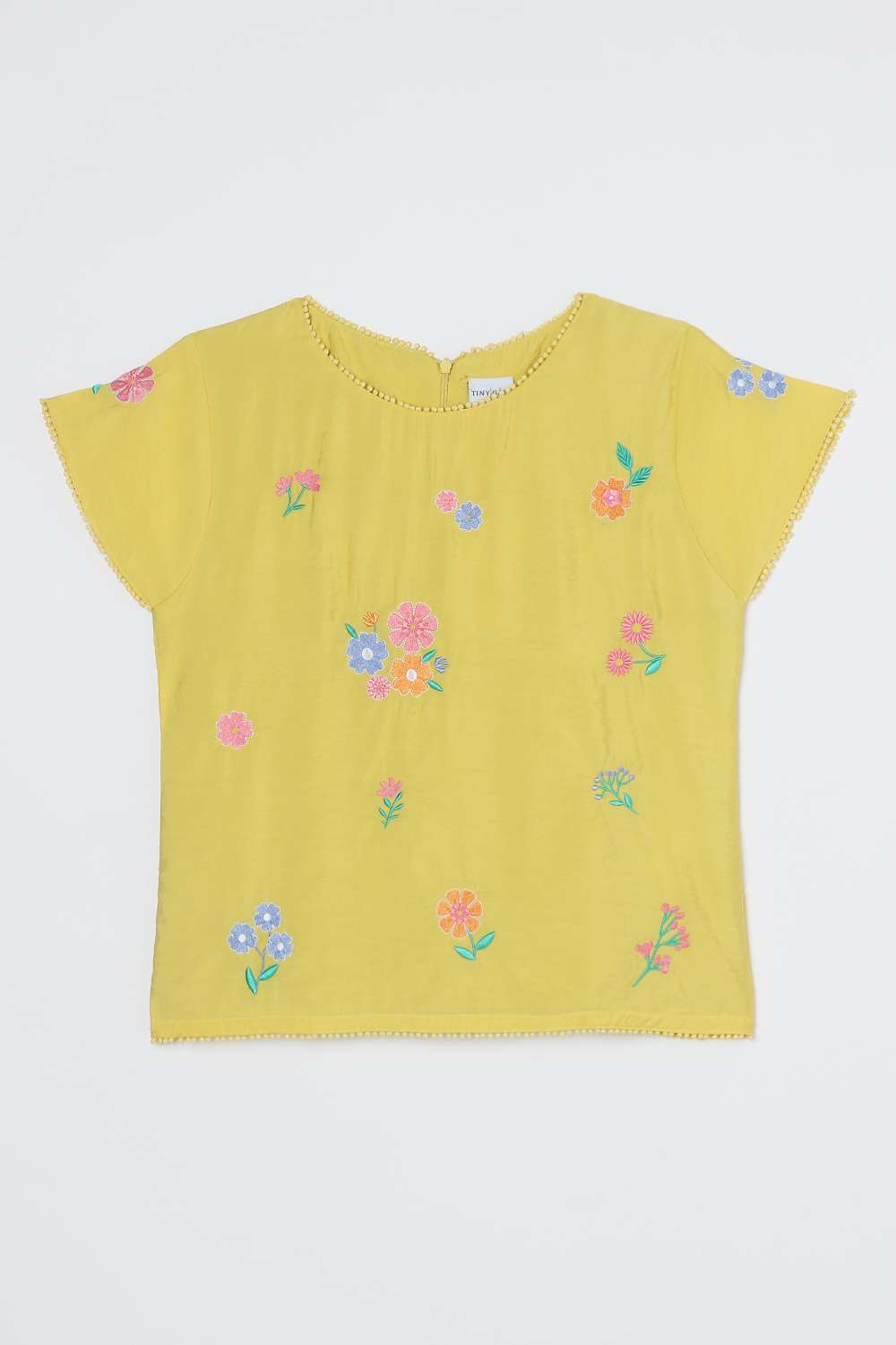 Solid-Blended-Fabric-Round-Neck-Girls-Top