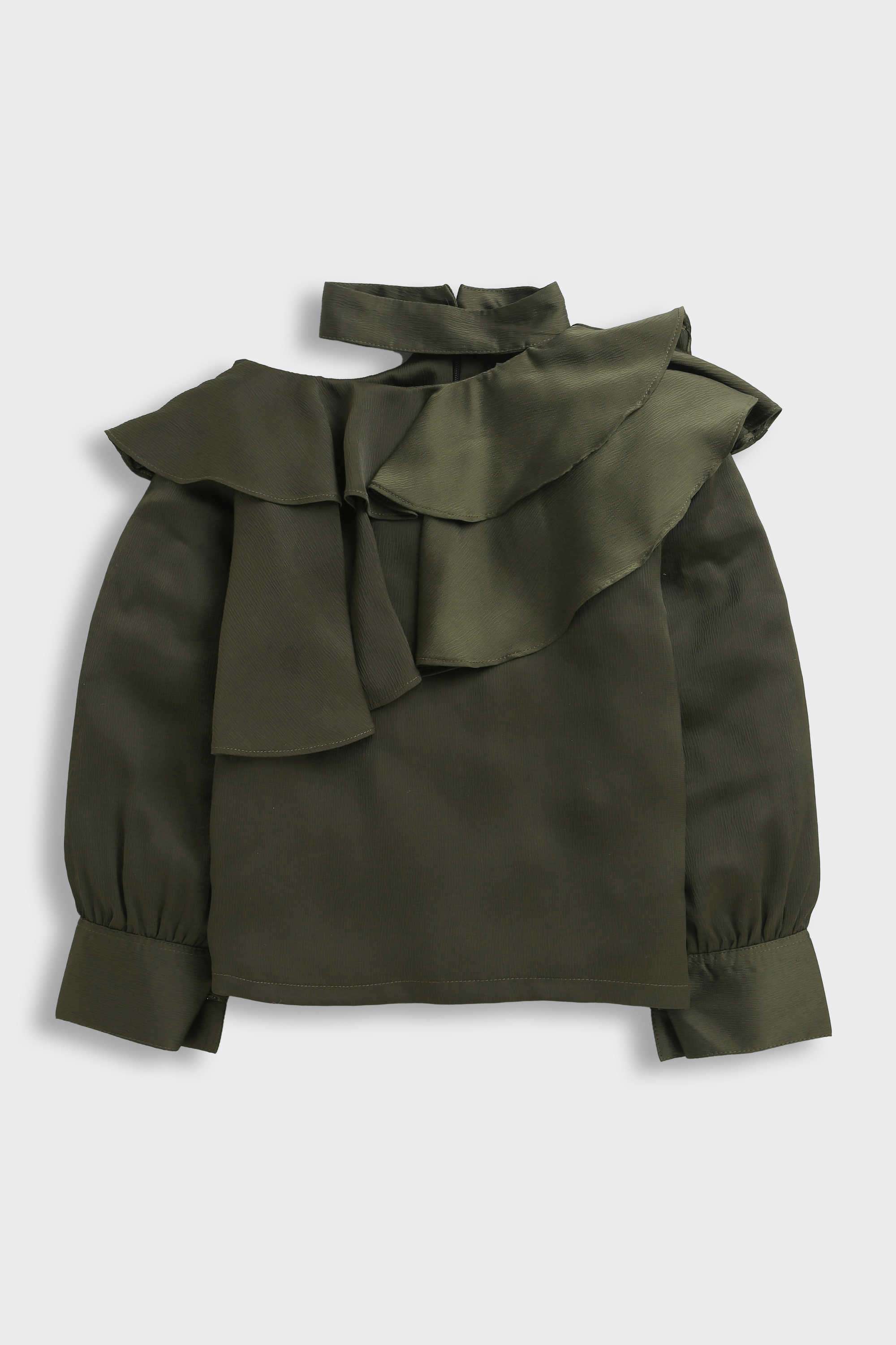 Solid-Polyester-Collared-Girl-s-Top