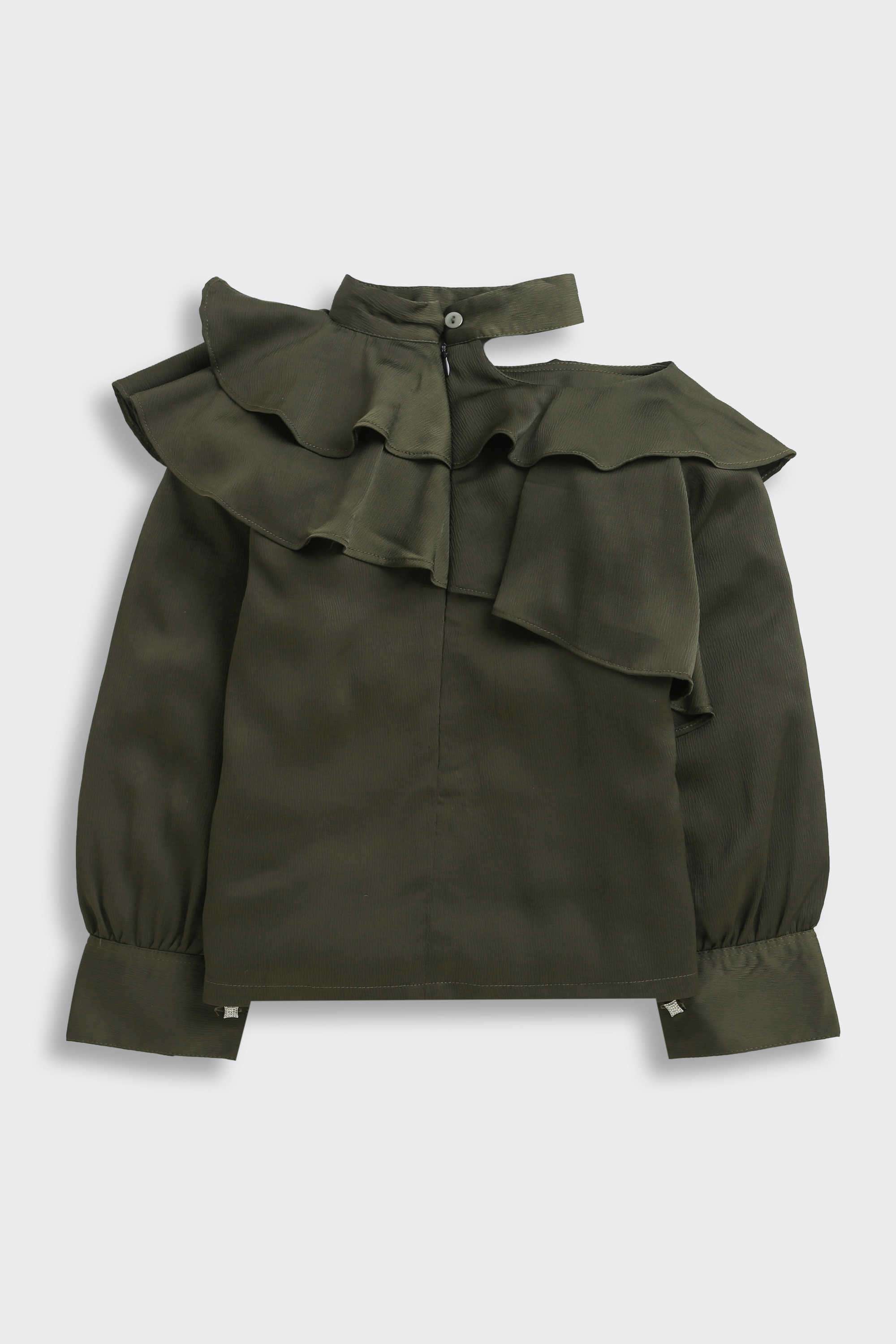 Solid-Polyester-Collared-Girl-s-Top