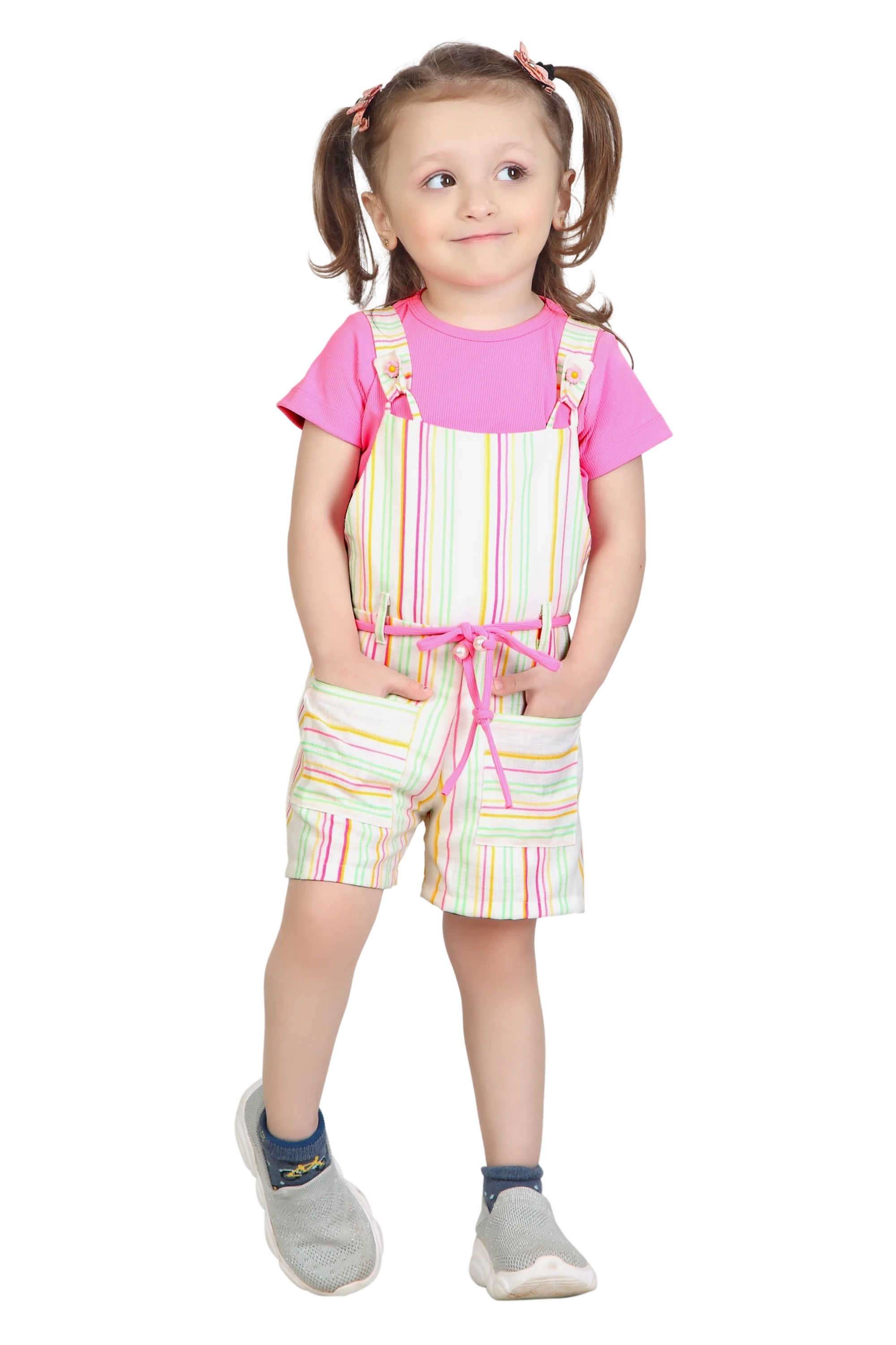 Printed-Denim-Round-Neck-Infant-Girl-s-Dungaree-Set