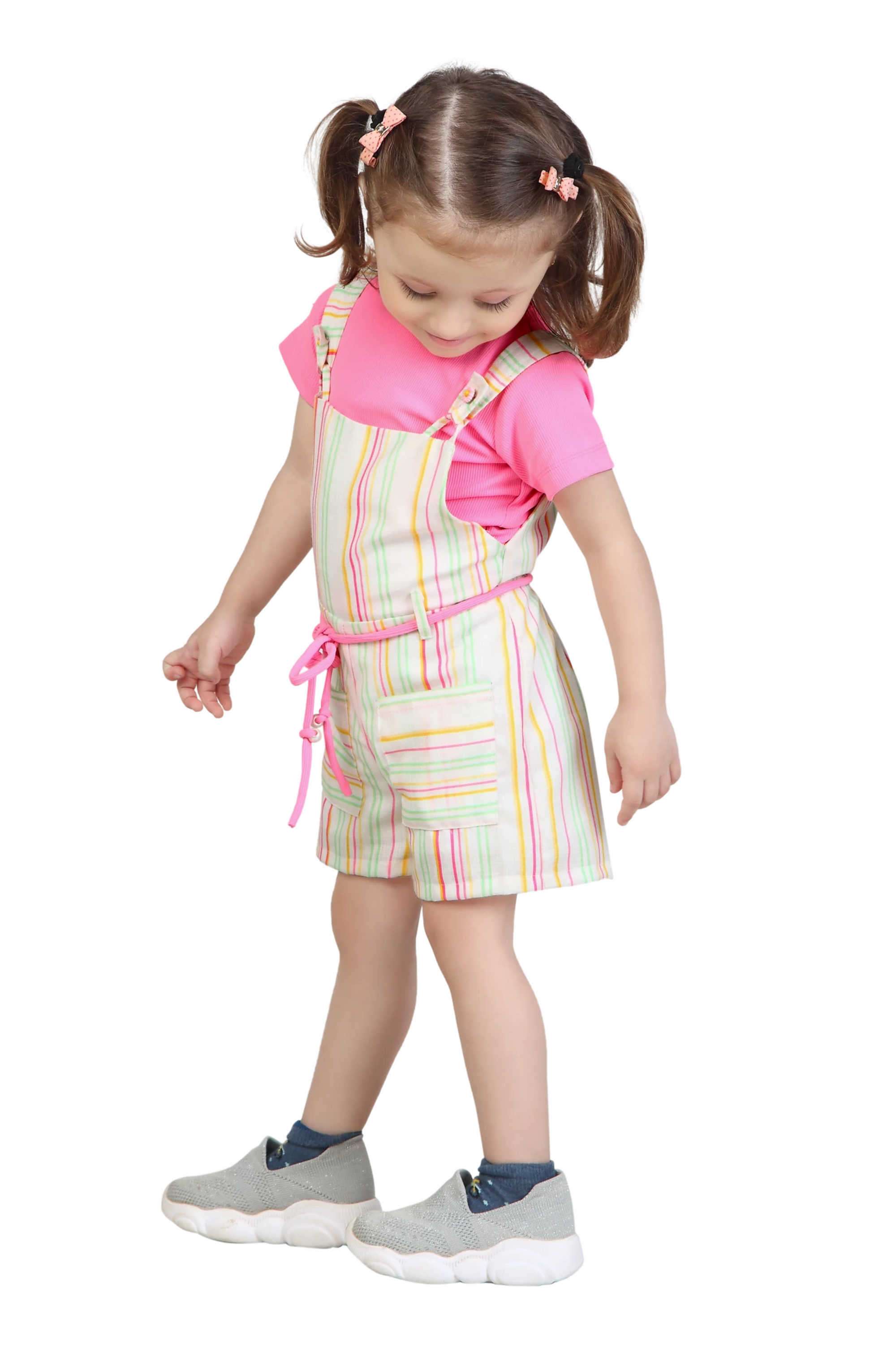 Printed-Denim-Round-Neck-Infant-Girl-s-Dungaree-Set