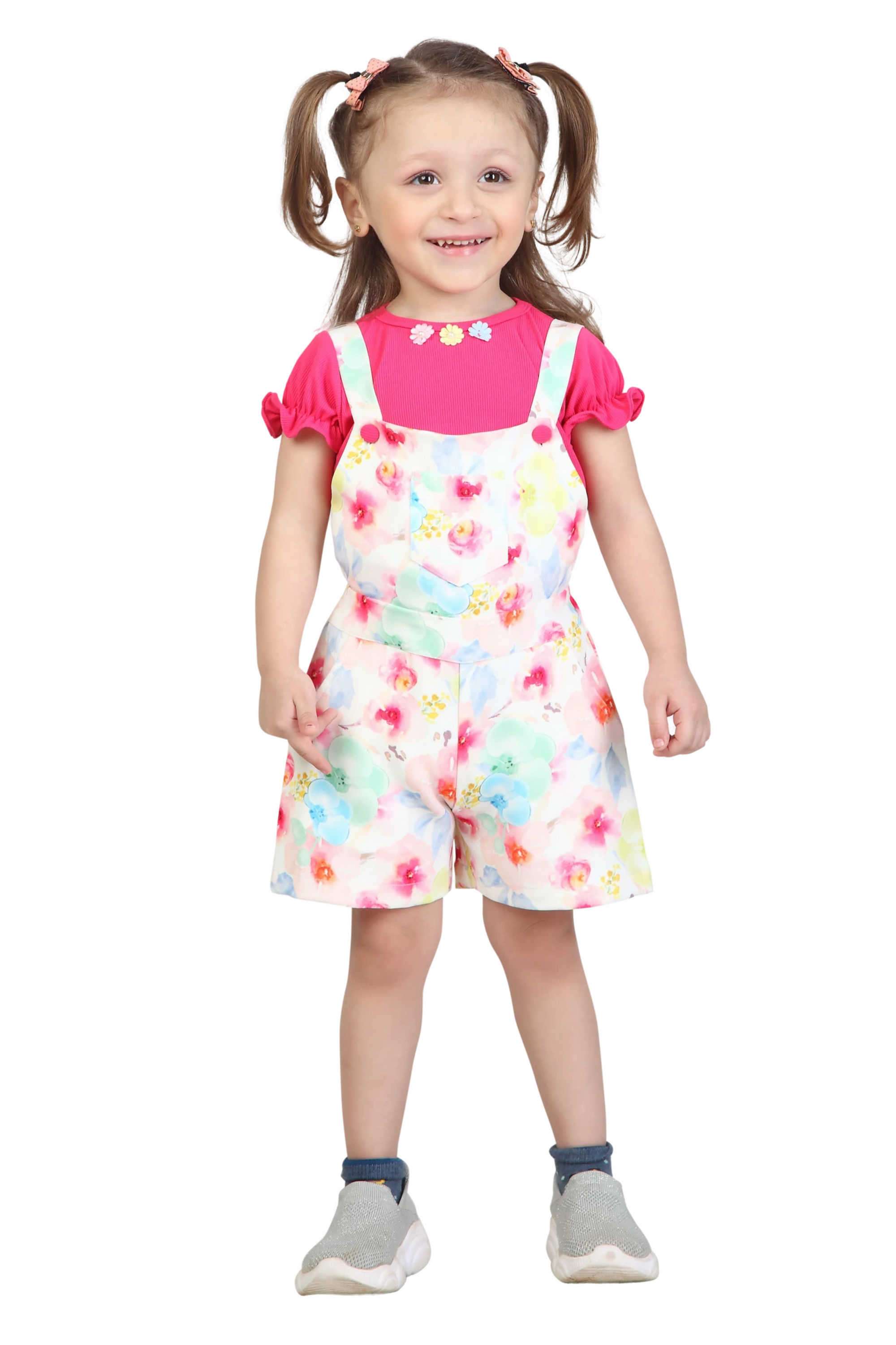 Printed-Denim-Round-Neck-Infant-Girl-s-Dungaree-Set