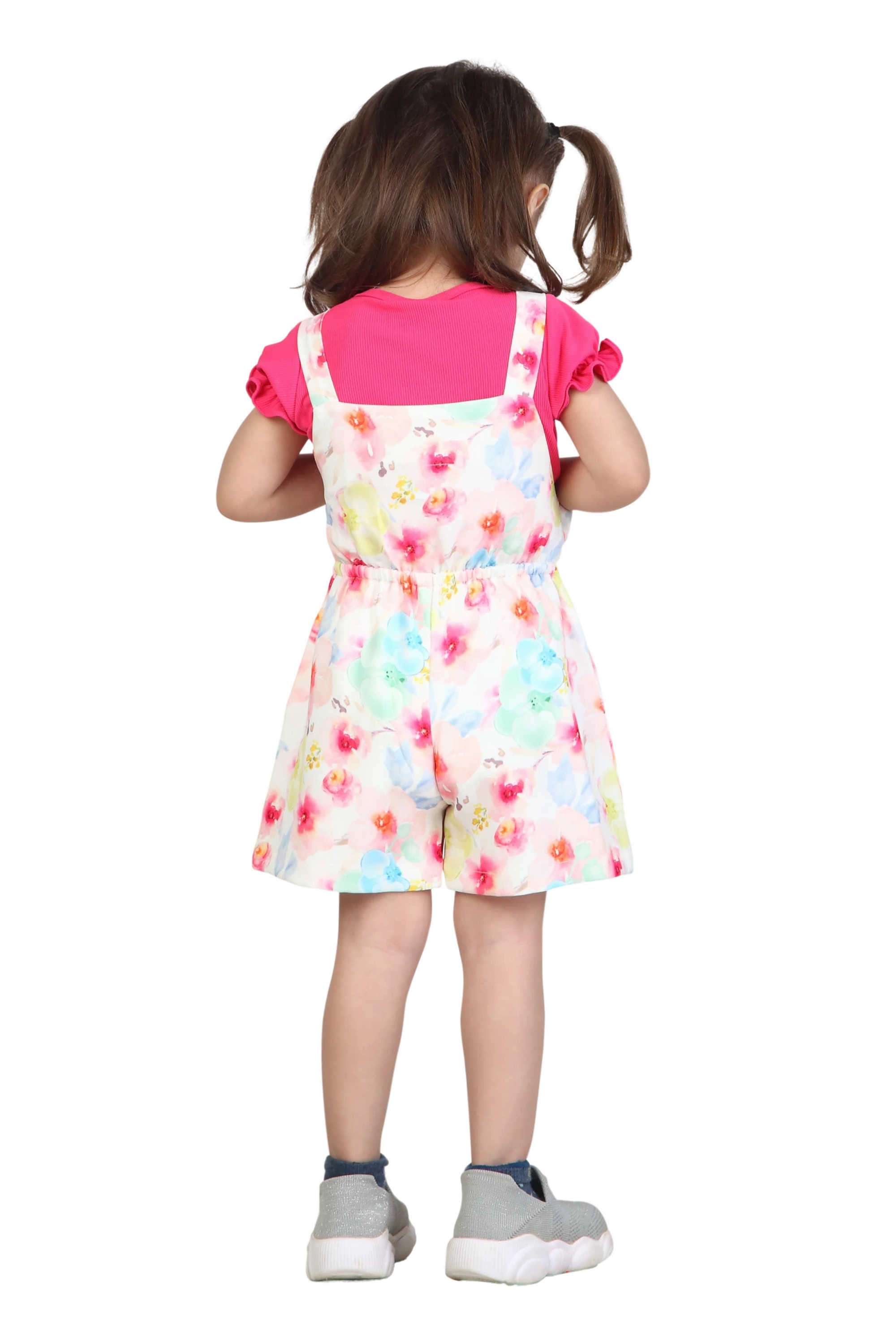 Printed-Denim-Round-Neck-Infant-Girl-s-Dungaree-Set