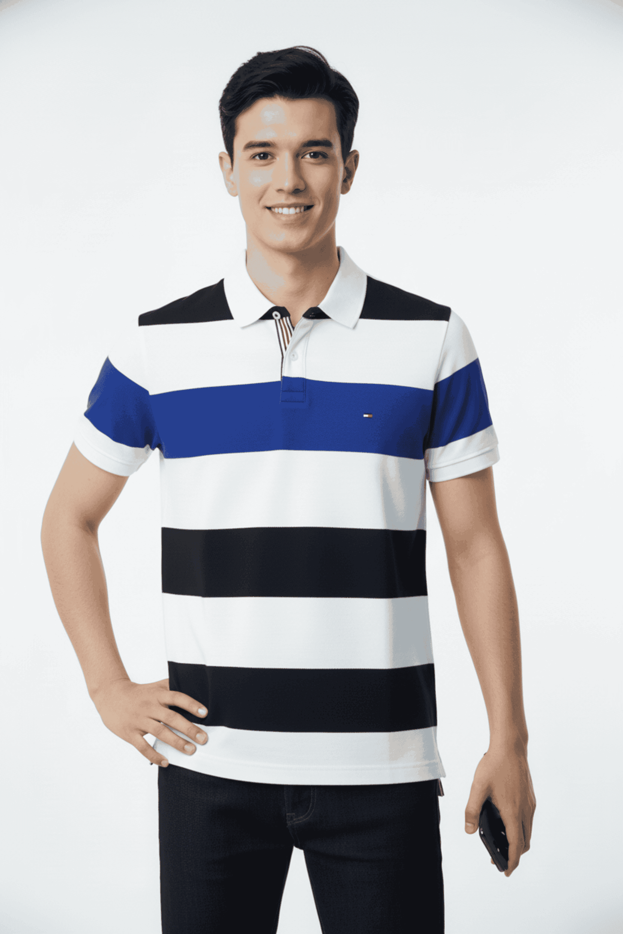 Stripes-Blended-Fabric-Regular-Fit-Men-Polo-T-Shirt