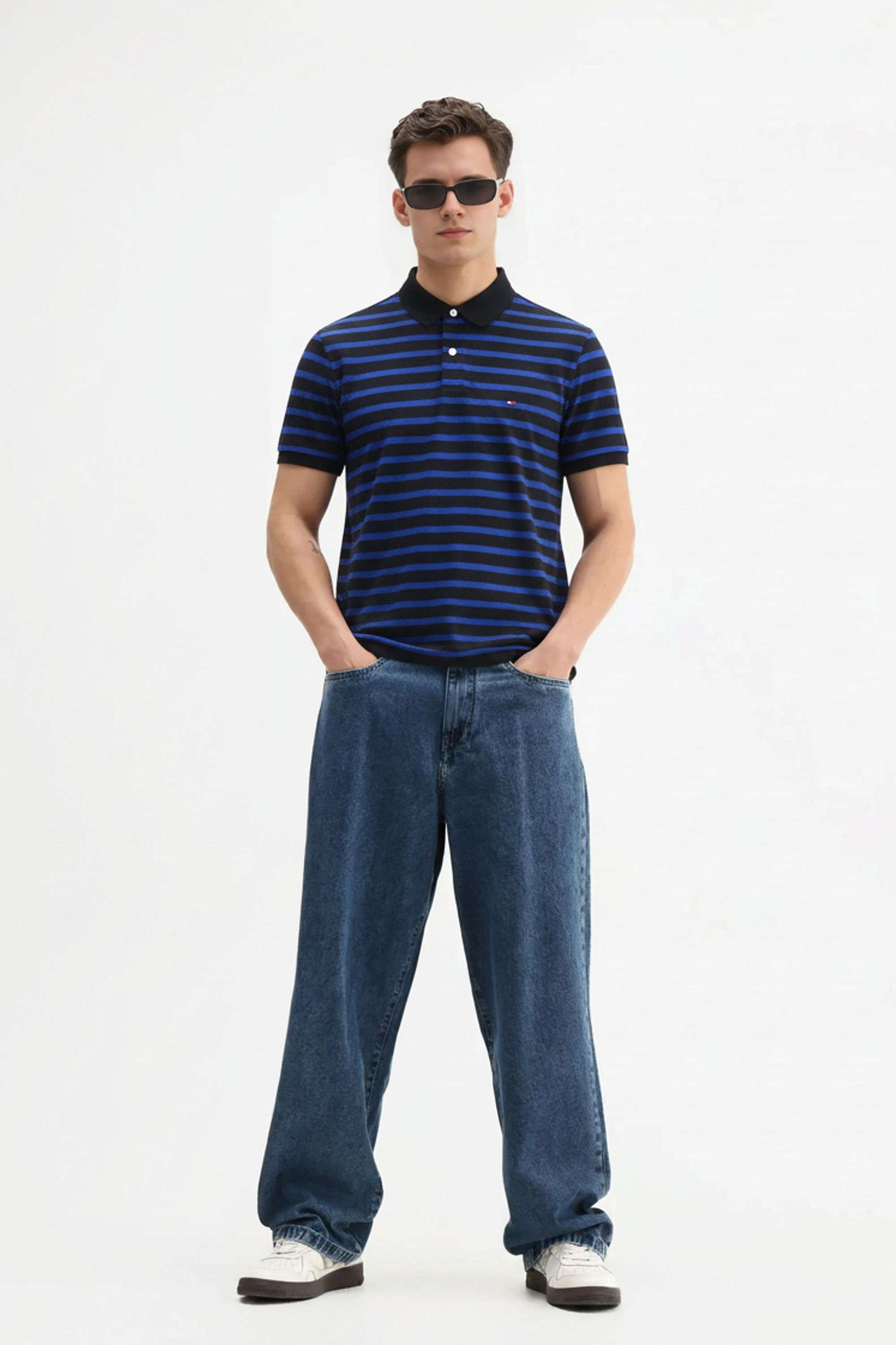 Stripes-Blended-Fabric-Polo-Men-s-T-Shirt