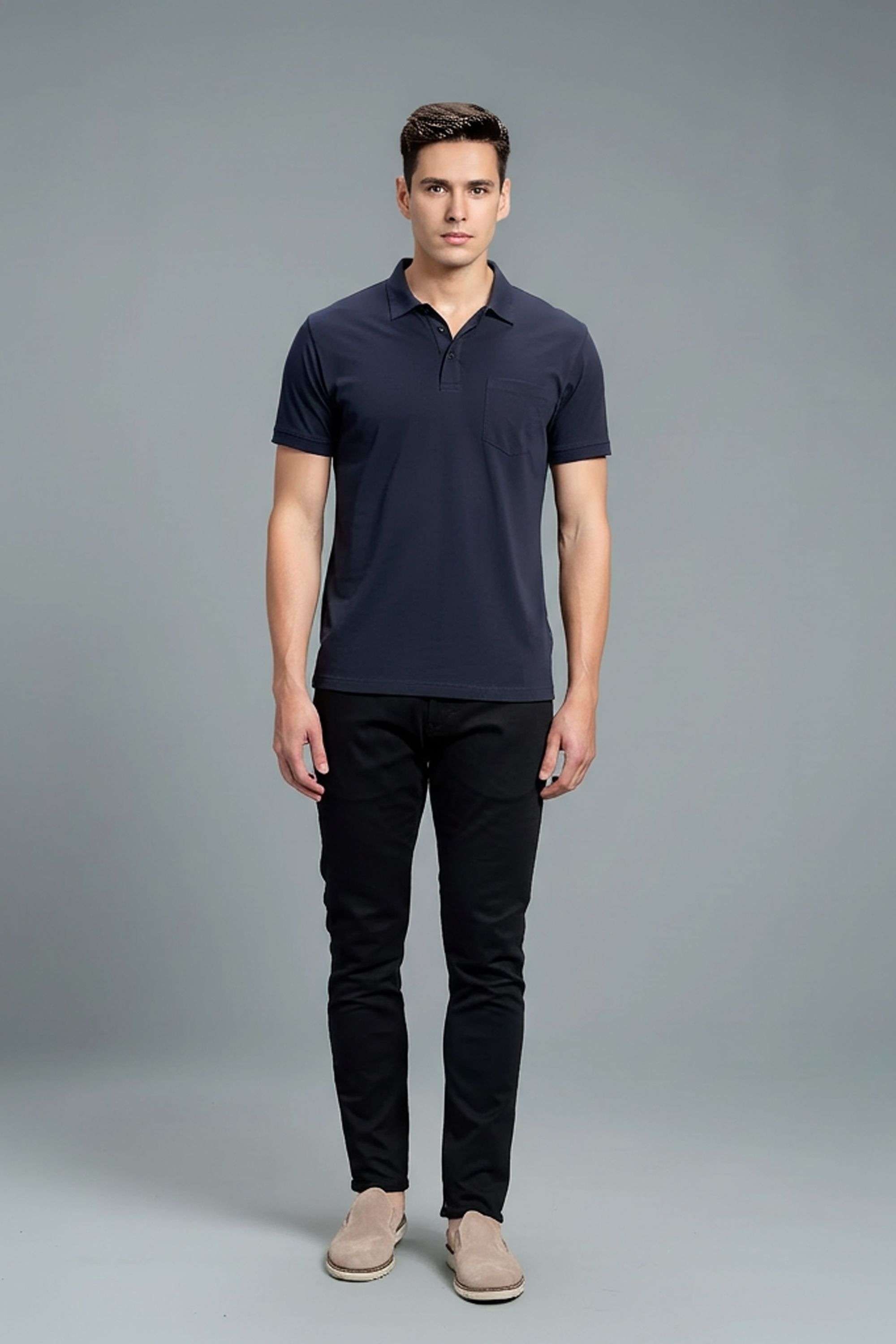 Solid-Blended-Fabric-Polo-Men-s-T-Shirt