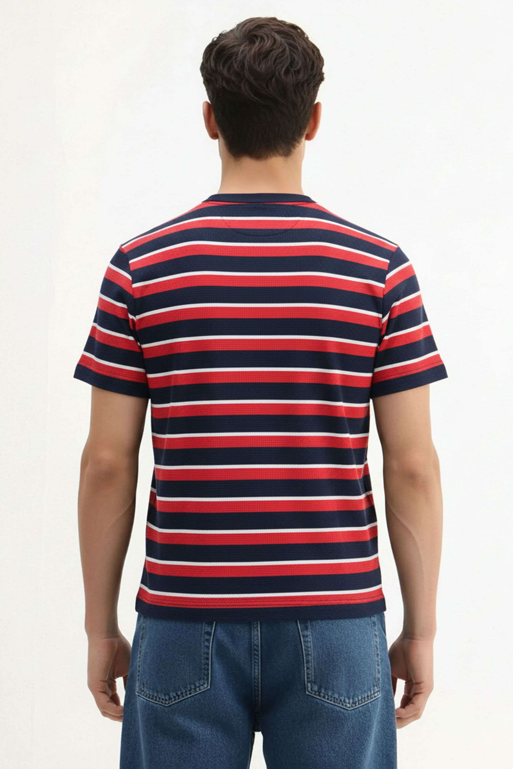 Stripes-Blended-Fabric-Round-Neck-Men-s-T-Shirt